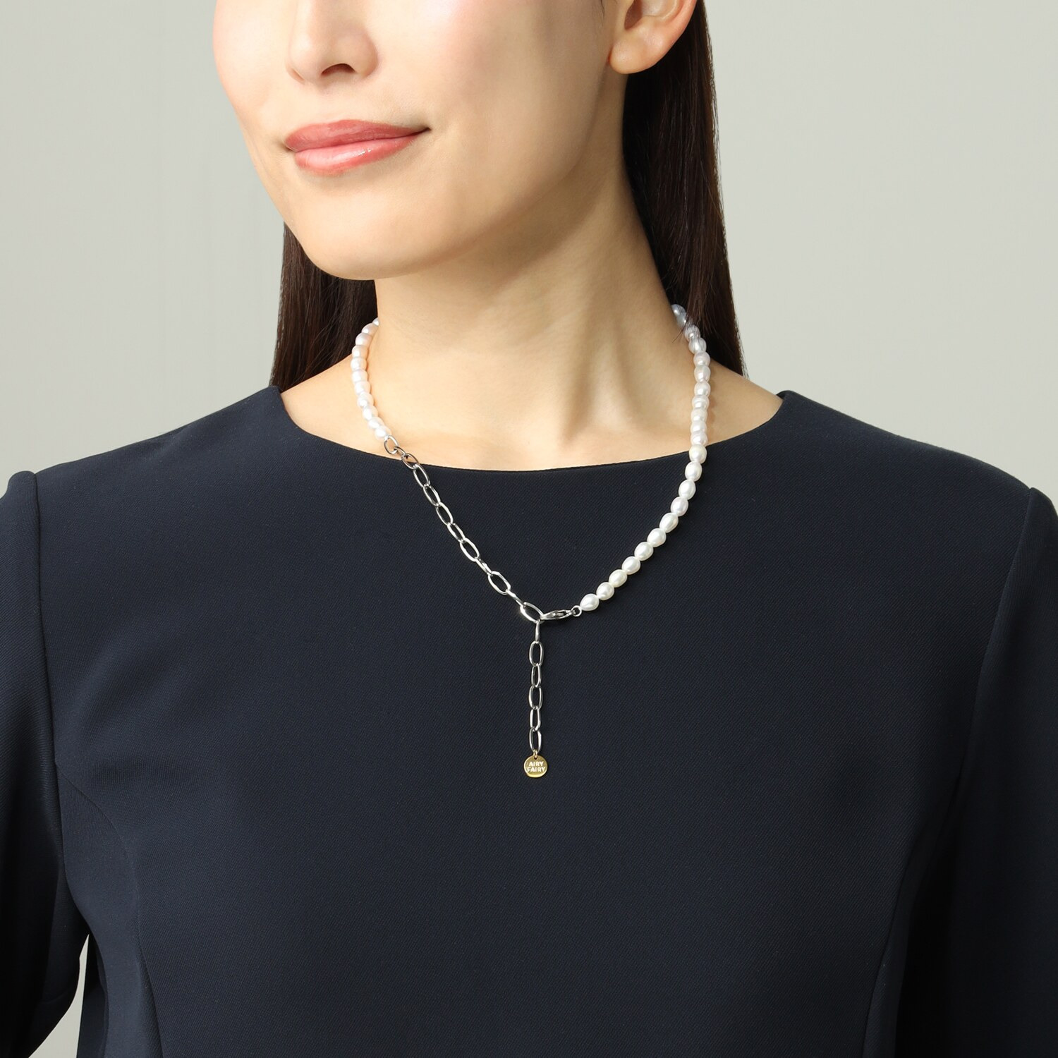 エアリーフェアリー 淡水パール＆ ステンレスチェーン スタイリッシュネックレス