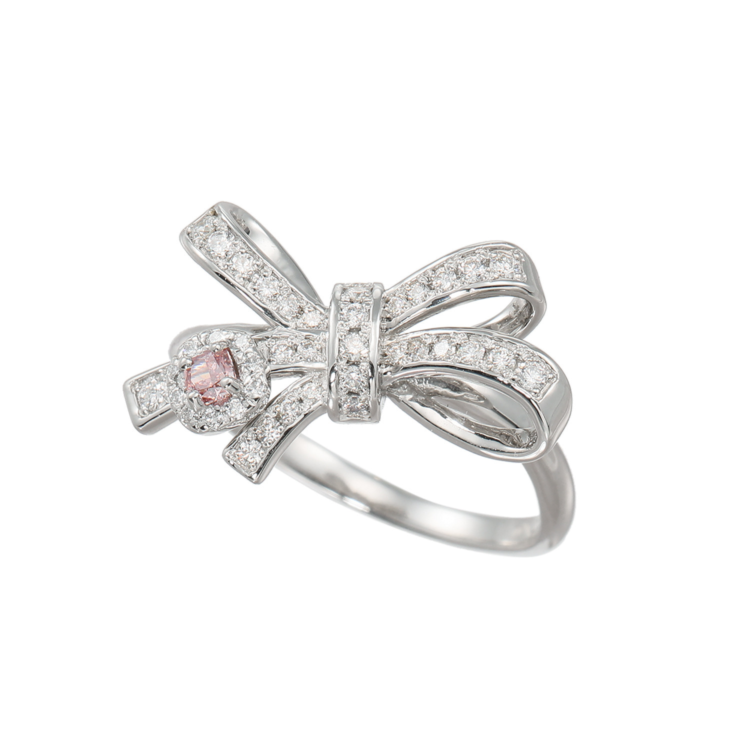 ディーラリエ プラチナ９５０ ファンシーインテンス ピンクダイヤモンド リボンモティーフリング ＜鑑定書付＞