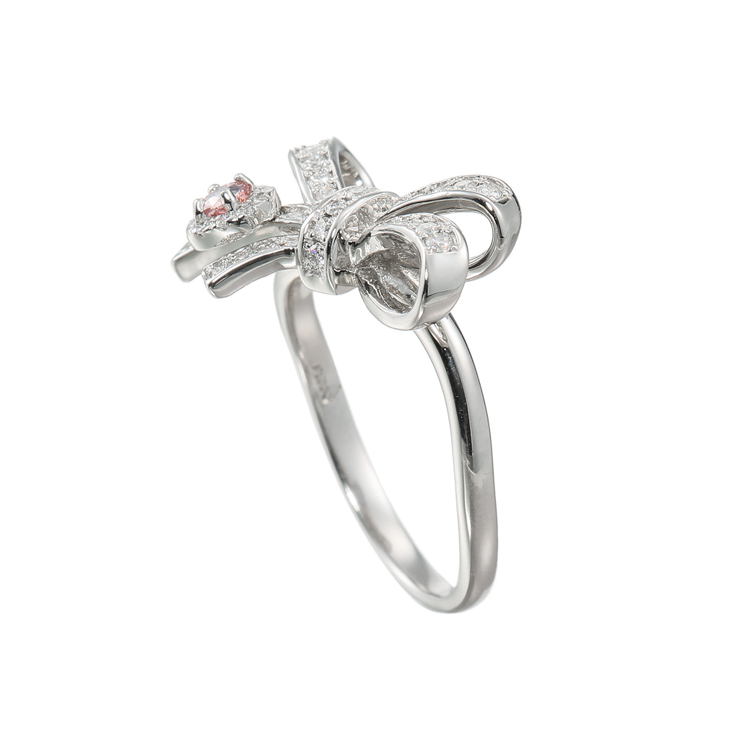 ディーラリエ プラチナ９５０ ファンシーインテンス ピンクダイヤモンド リボンモティーフリング ＜鑑定書付＞