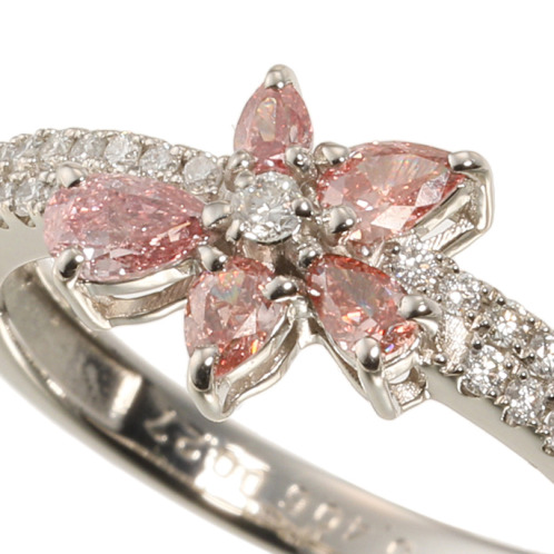 ディーラリエ プラチナ９５０ ファンシーインテンス ピンクダイヤモンド フラワーモティーフリング ＜鑑定書付＞