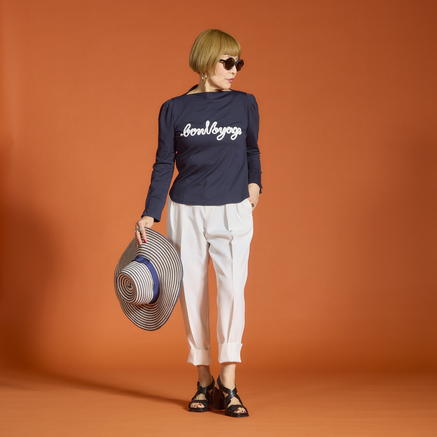 ボン・ブリコラージュ バイ　レイコ・ホウセンジ マリン調の エレガントカジュアルに！ コード刺しゅうもかわいい ボートネックプルオーバー