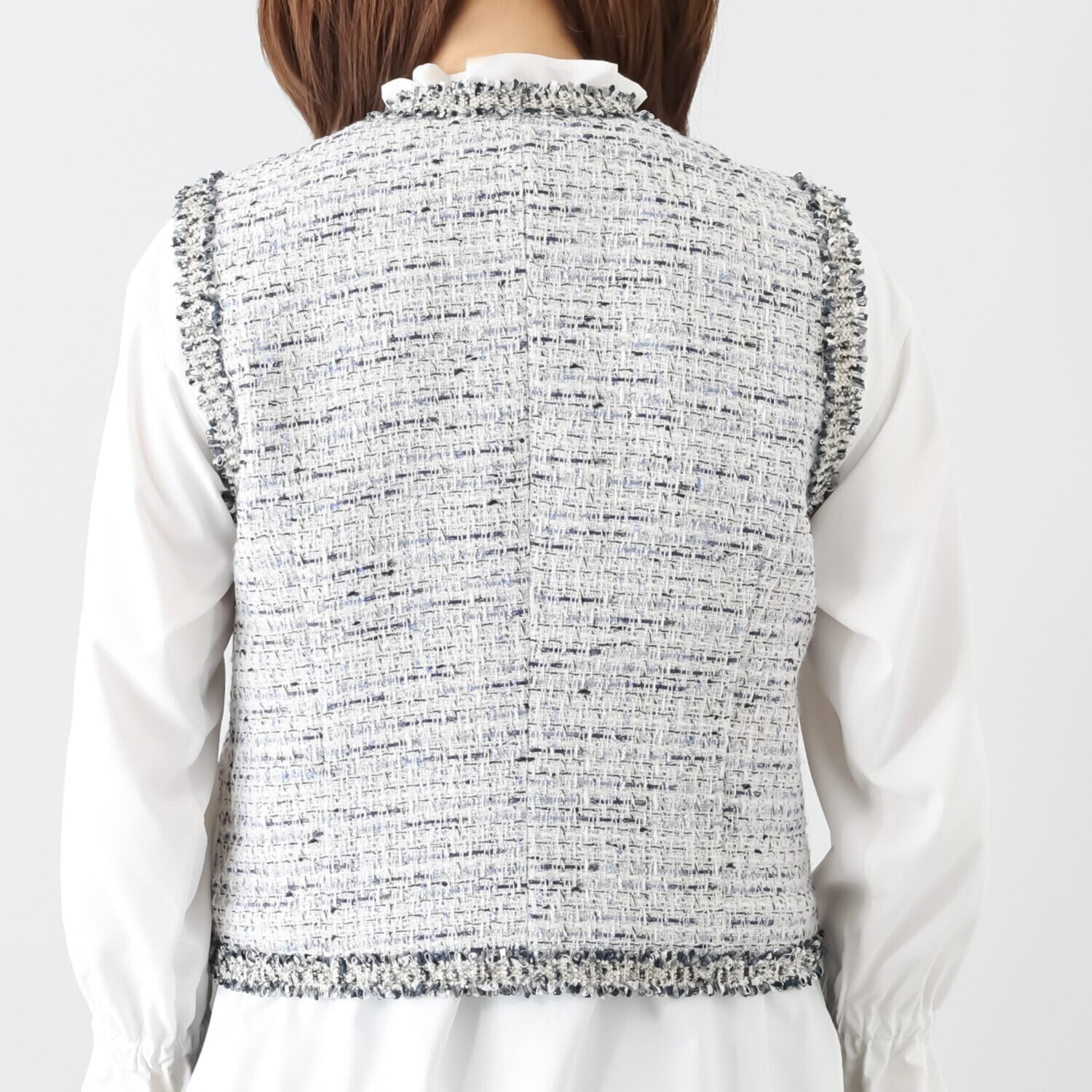 ボン・ブリコラージュ バイ　レイコ・ホウセンジ エレガントにも カジュアルにも合う ファンシーツイード ショートジレ