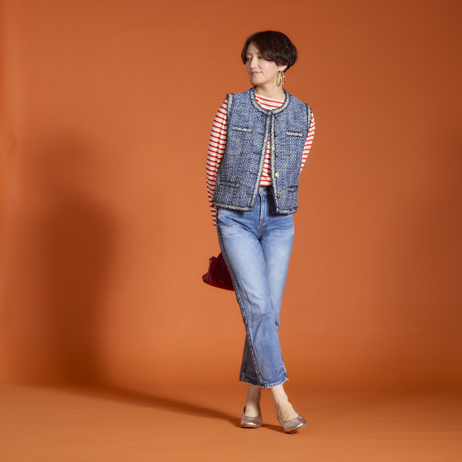 ボン・ブリコラージュ バイ　レイコ・ホウセンジ エレガントにも カジュアルにも合う ファンシーツイード ショートジレ