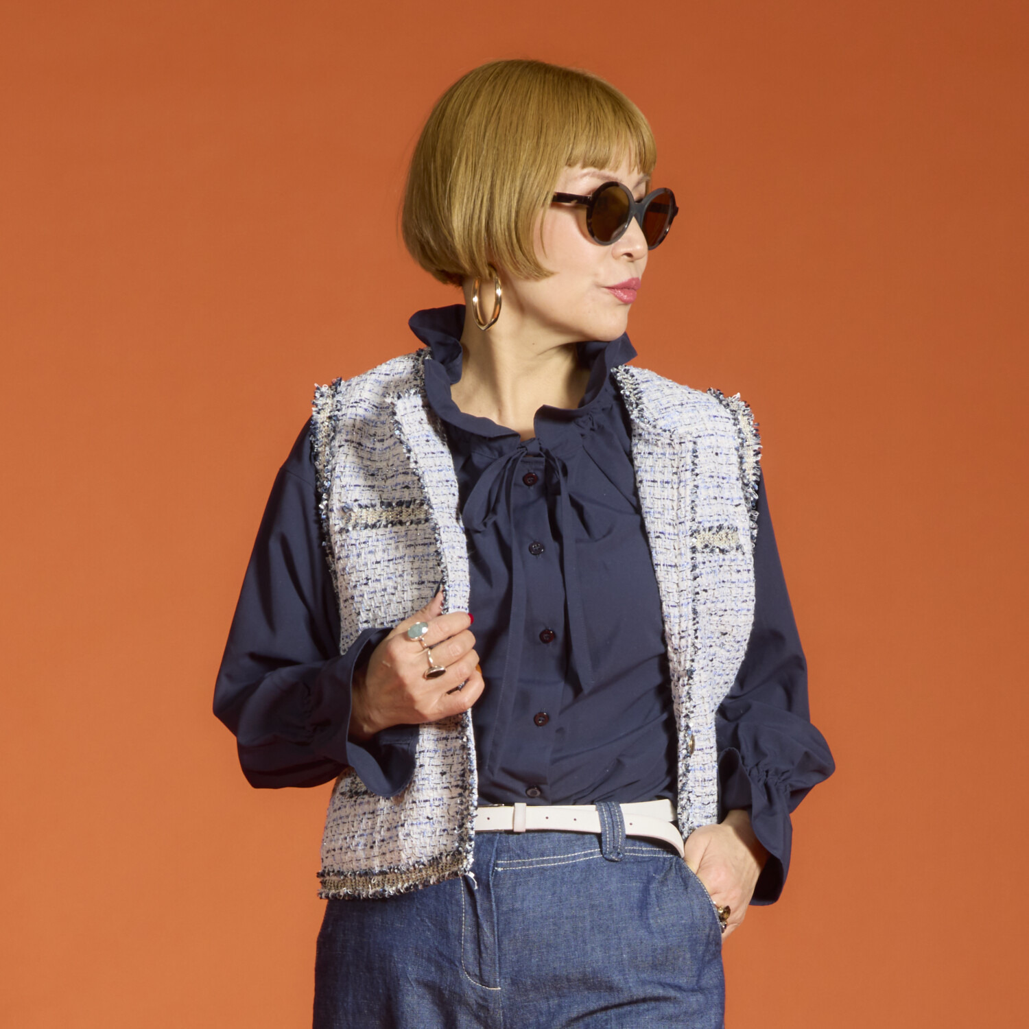 ボン・ブリコラージュ バイ　レイコ・ホウセンジ エレガントにも カジュアルにも合う ファンシーツイード ショートジレ