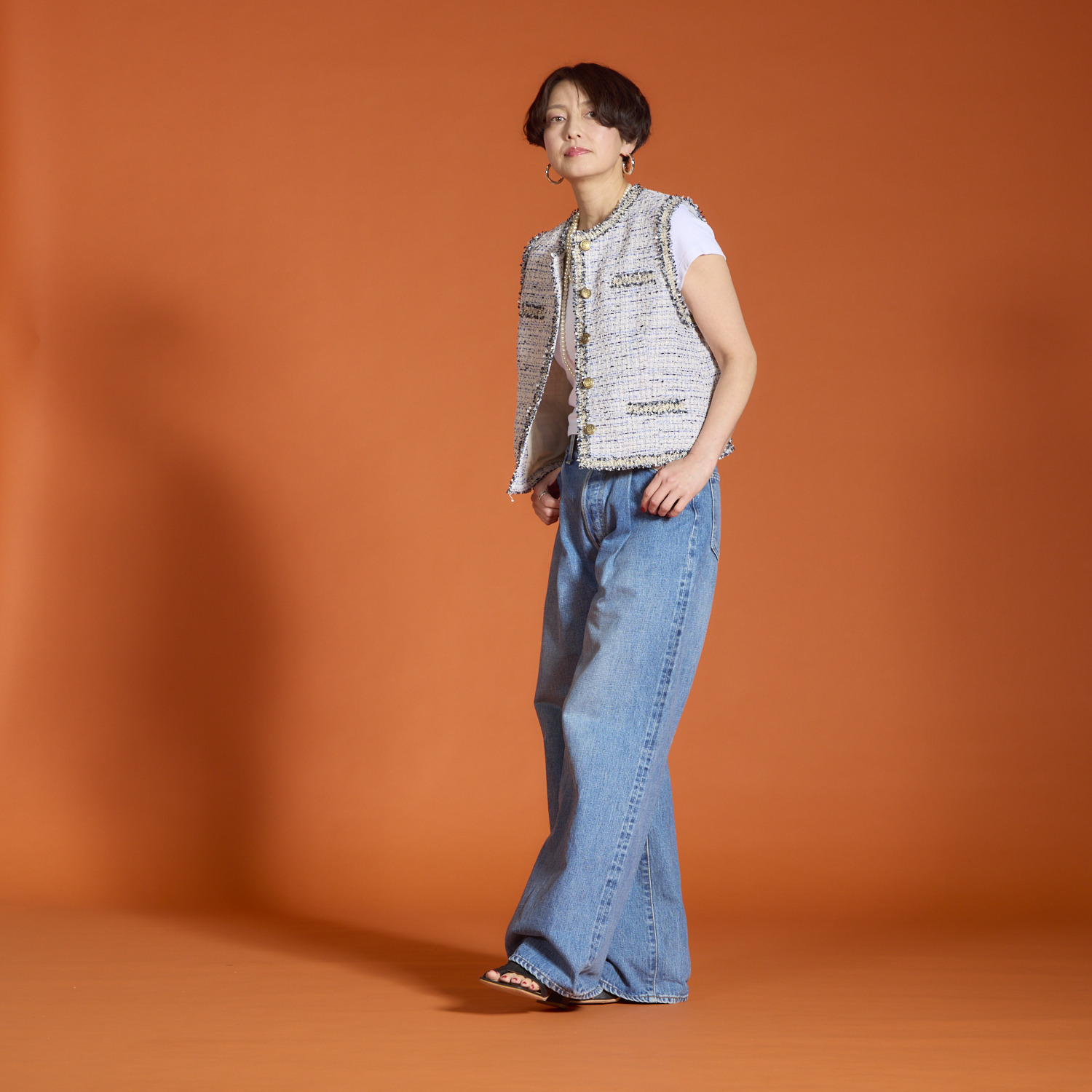 ボン・ブリコラージュ バイ　レイコ・ホウセンジ エレガントにも カジュアルにも合う ファンシーツイード ショートジレ