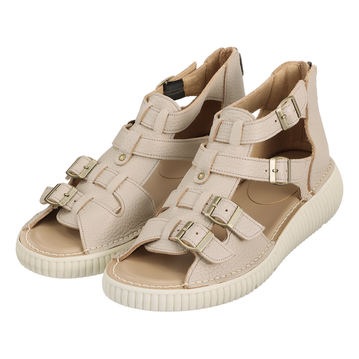 ＪＳハートレーベル 純日本製 やわらか姫路レザー グラディエーターデザイン コンフォートサンダル