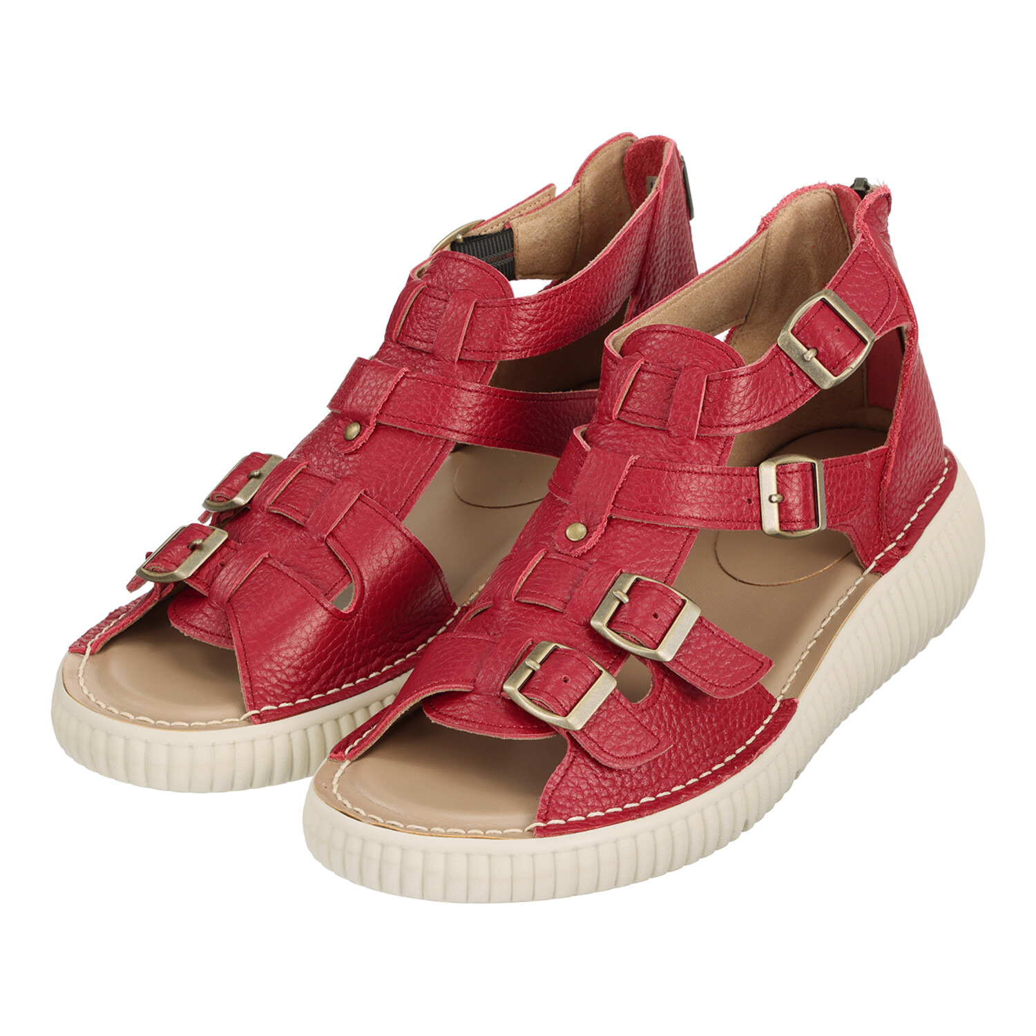 ＪＳハートレーベル 純日本製 やわらか姫路レザー グラディエーターデザイン コンフォートサンダル