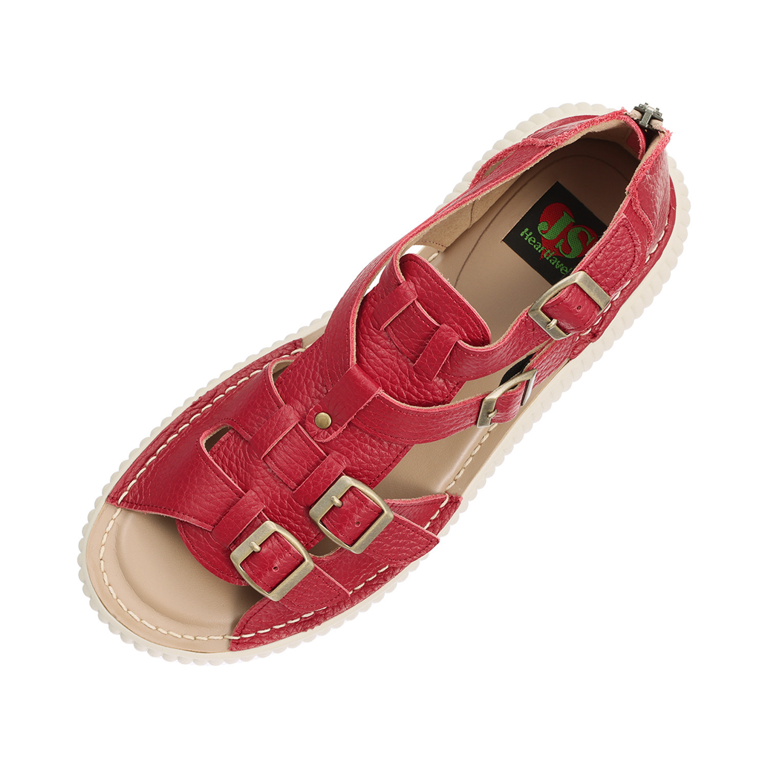 ＪＳハートレーベル 純日本製 やわらか姫路レザー グラディエーターデザイン コンフォートサンダル