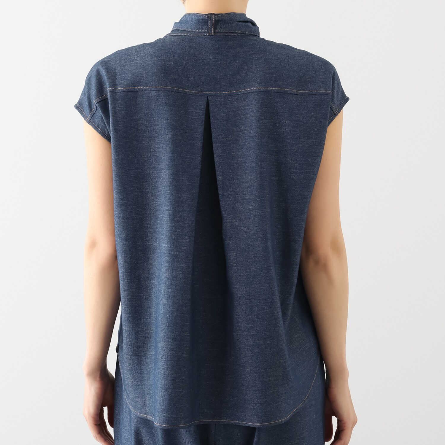 ブルーコレクション ボウタイで印象チェンジ デニム調 プルオーバーブラウス