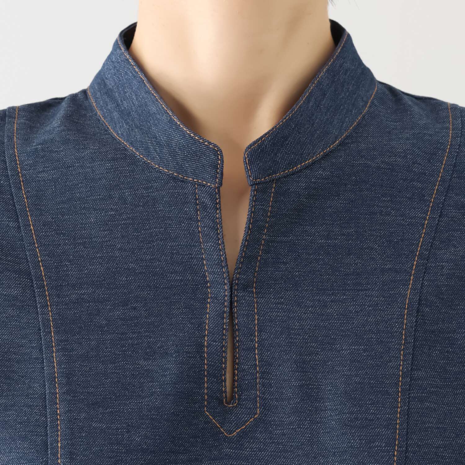 ブルーコレクション ボウタイで印象チェンジ デニム調 プルオーバーブラウス