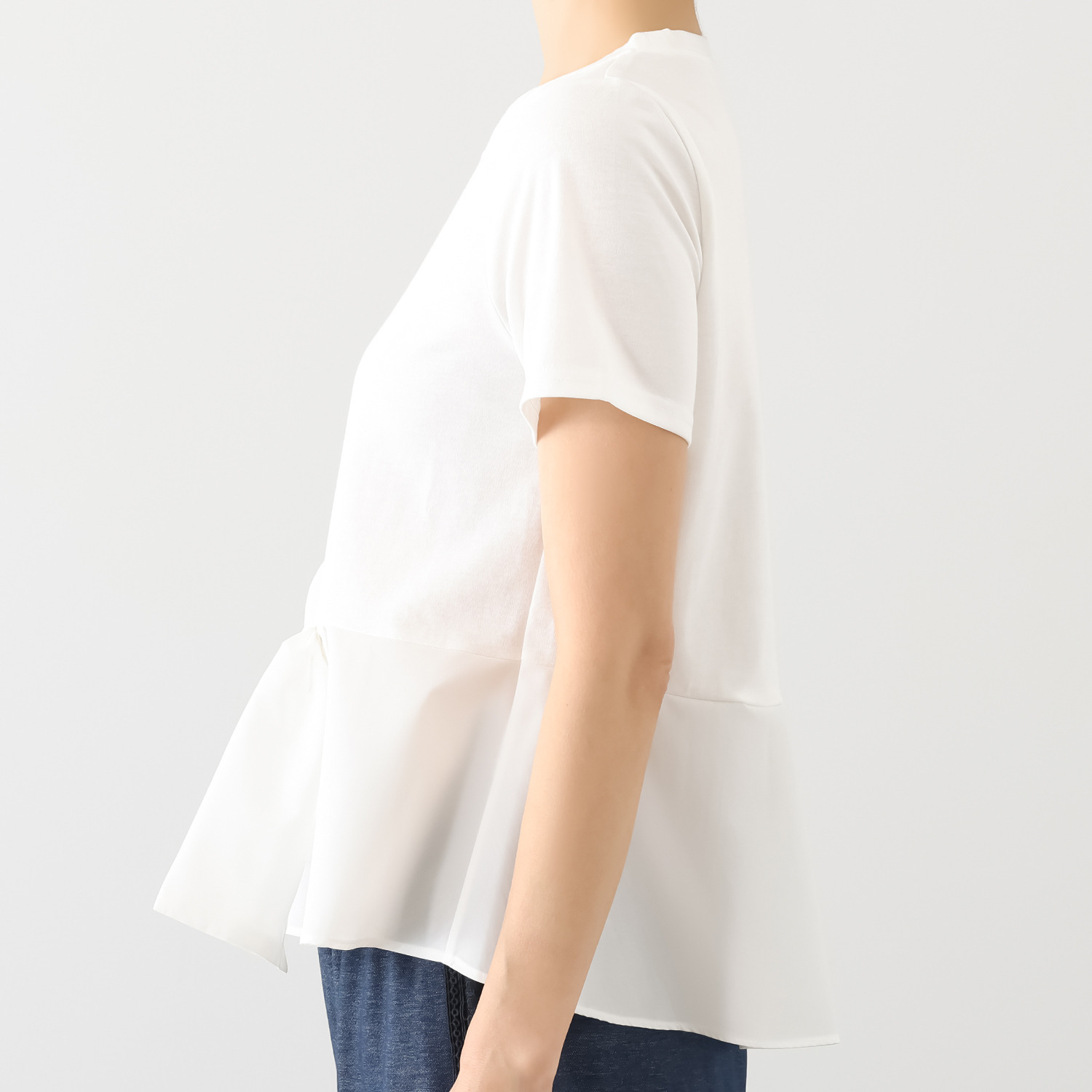 ブルーコレクション リボンデザイン アシンメトリー ペプラムトップス