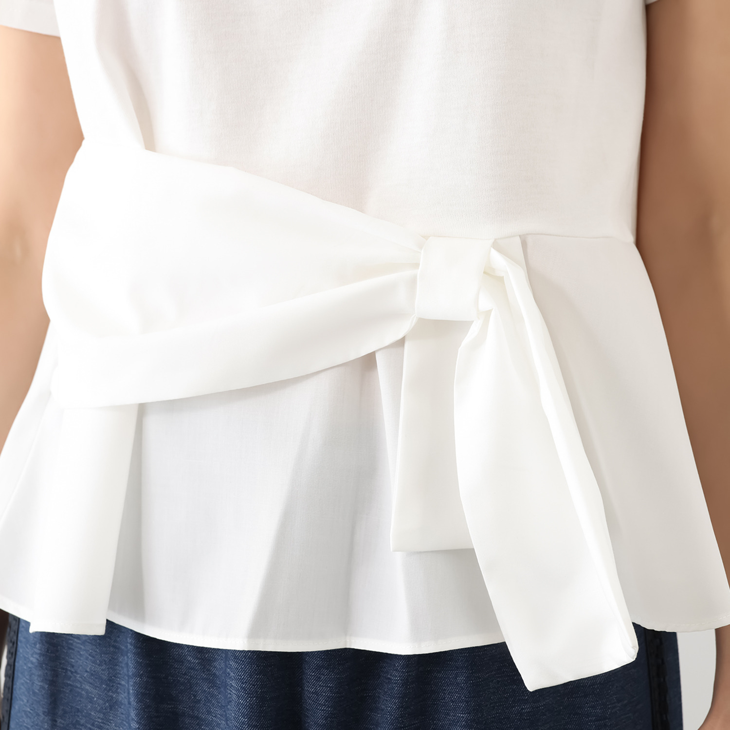 ブルーコレクション リボンデザイン アシンメトリー ペプラムトップス