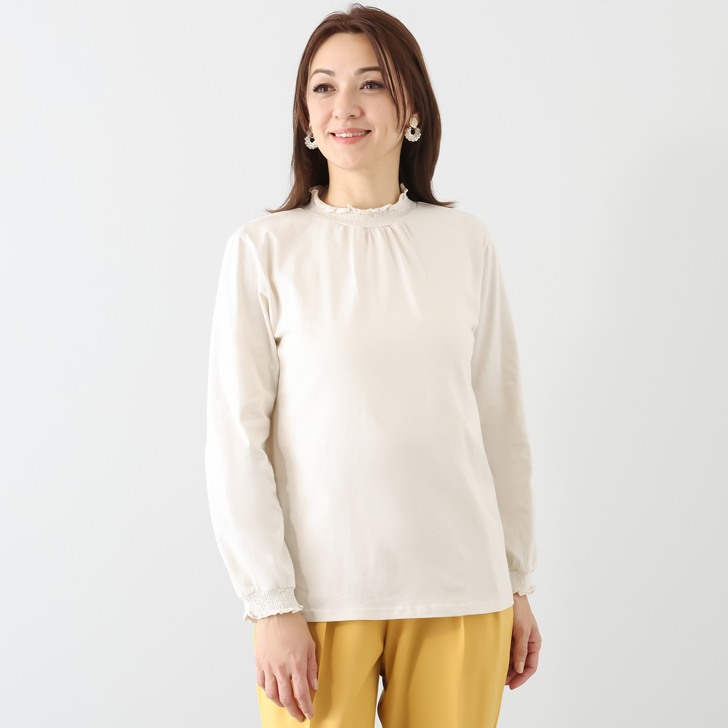 エムエムオー コットン天竺 シャーリング 長袖トップス