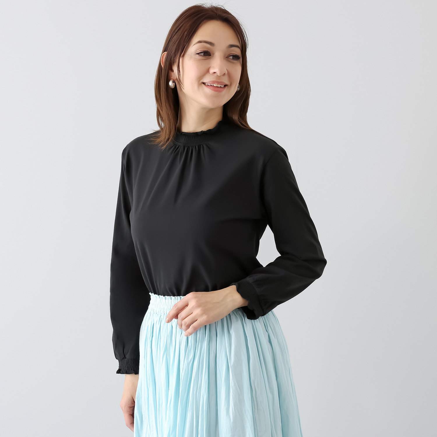 エムエムオー コットン天竺 シャーリング 長袖トップス