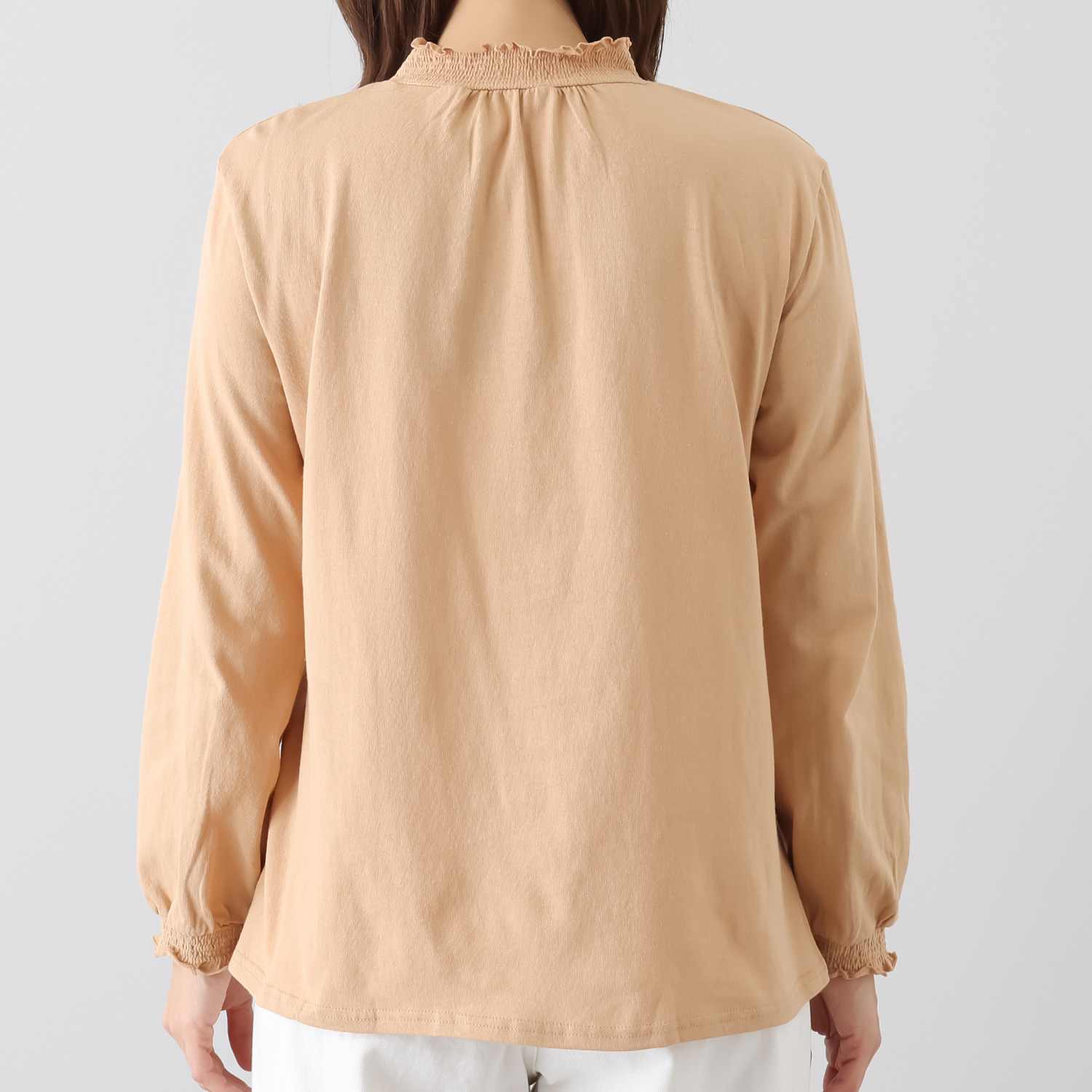 エムエムオー コットン天竺 シャーリング 長袖トップス