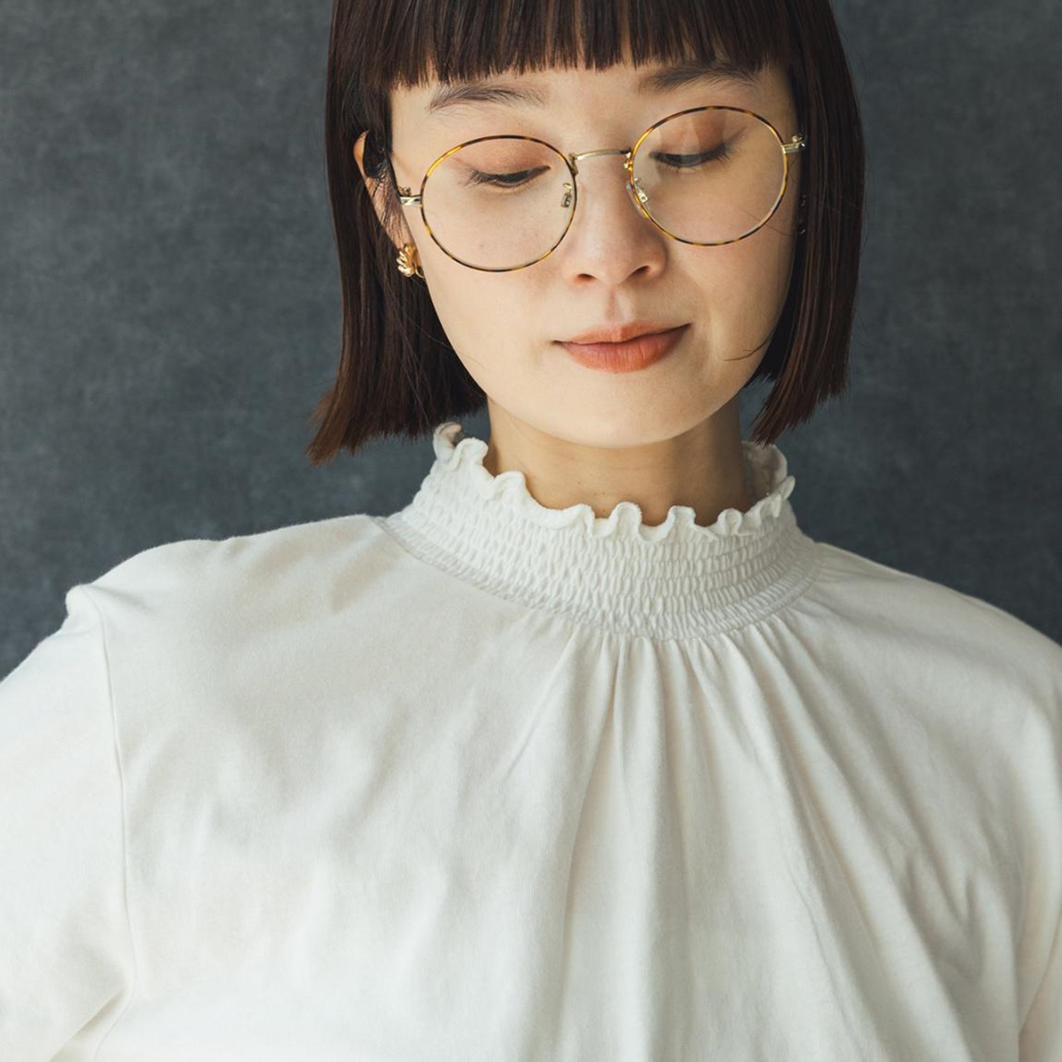 エムエムオー コットン天竺 シャーリング 長袖トップス