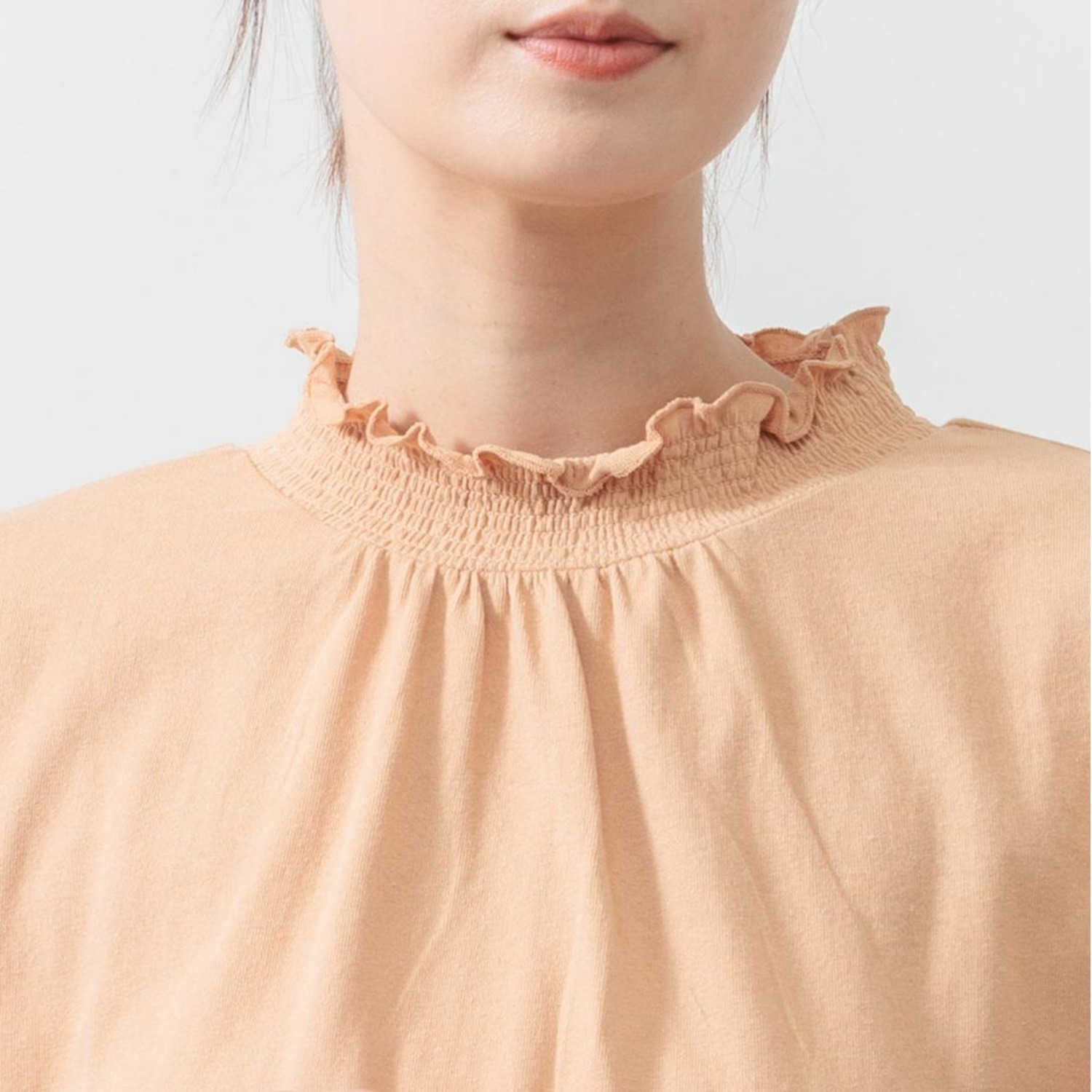 エムエムオー コットン天竺 シャーリング 長袖トップス