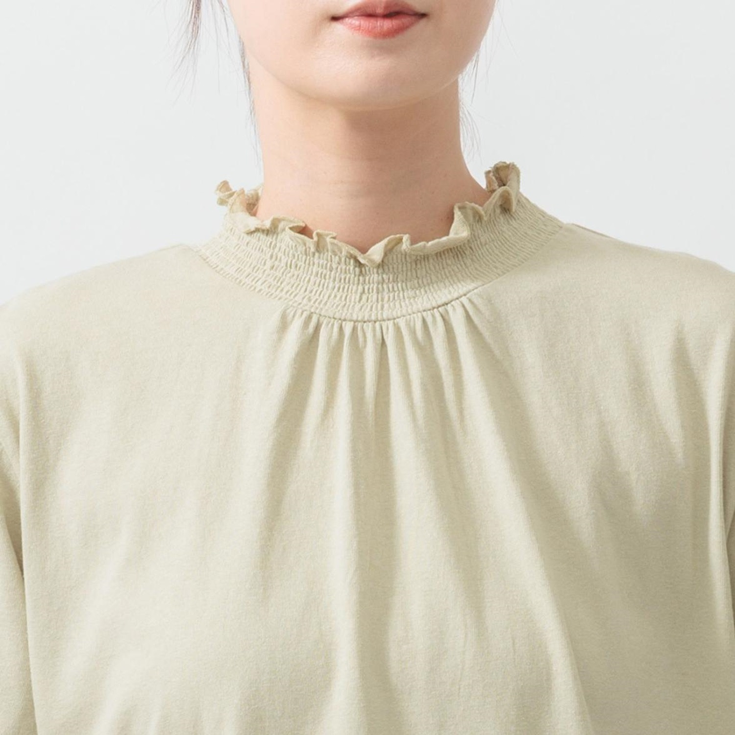 エムエムオー コットン天竺 シャーリング 長袖トップス