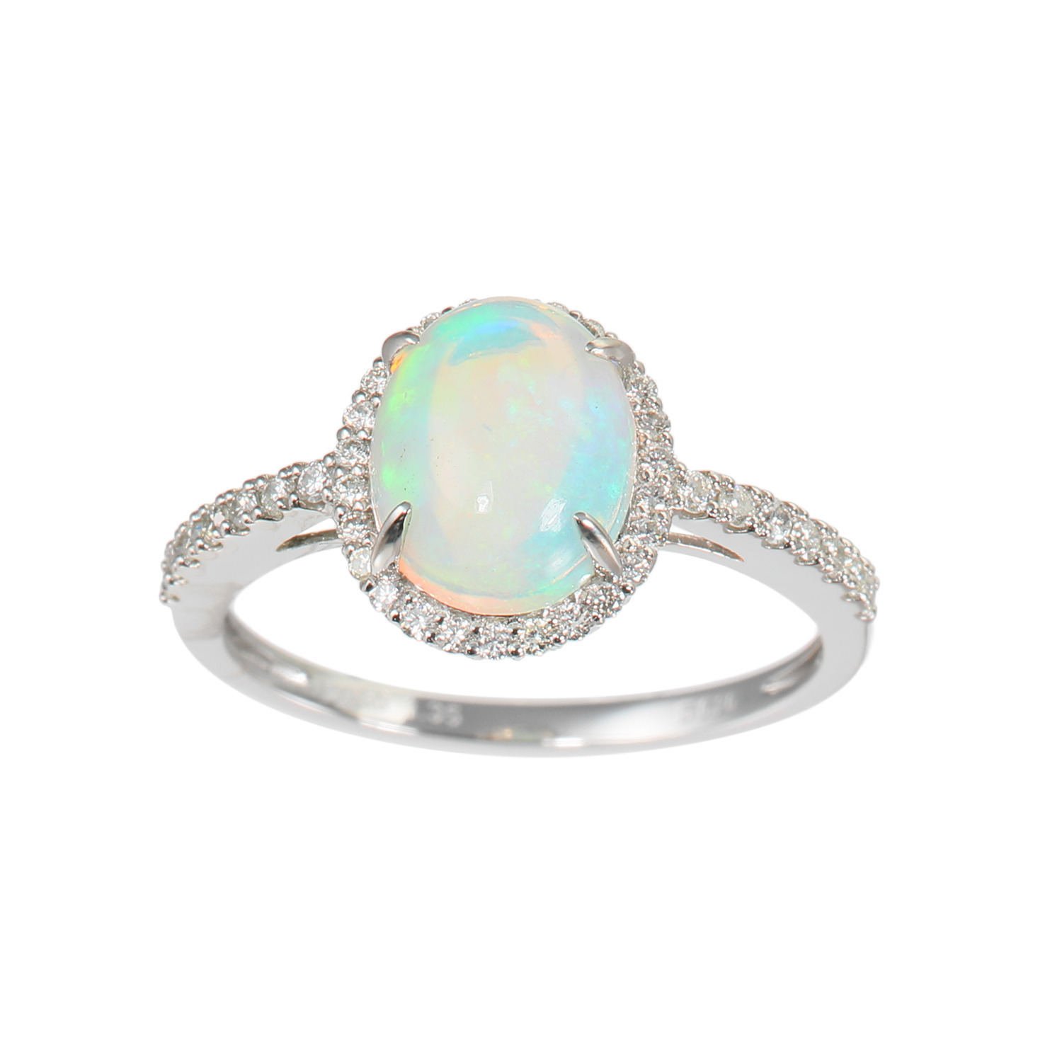 サープライズ プラチナ９５０ １カラットＵＰオパール＆ ダイヤモンド オーバルカボションリング