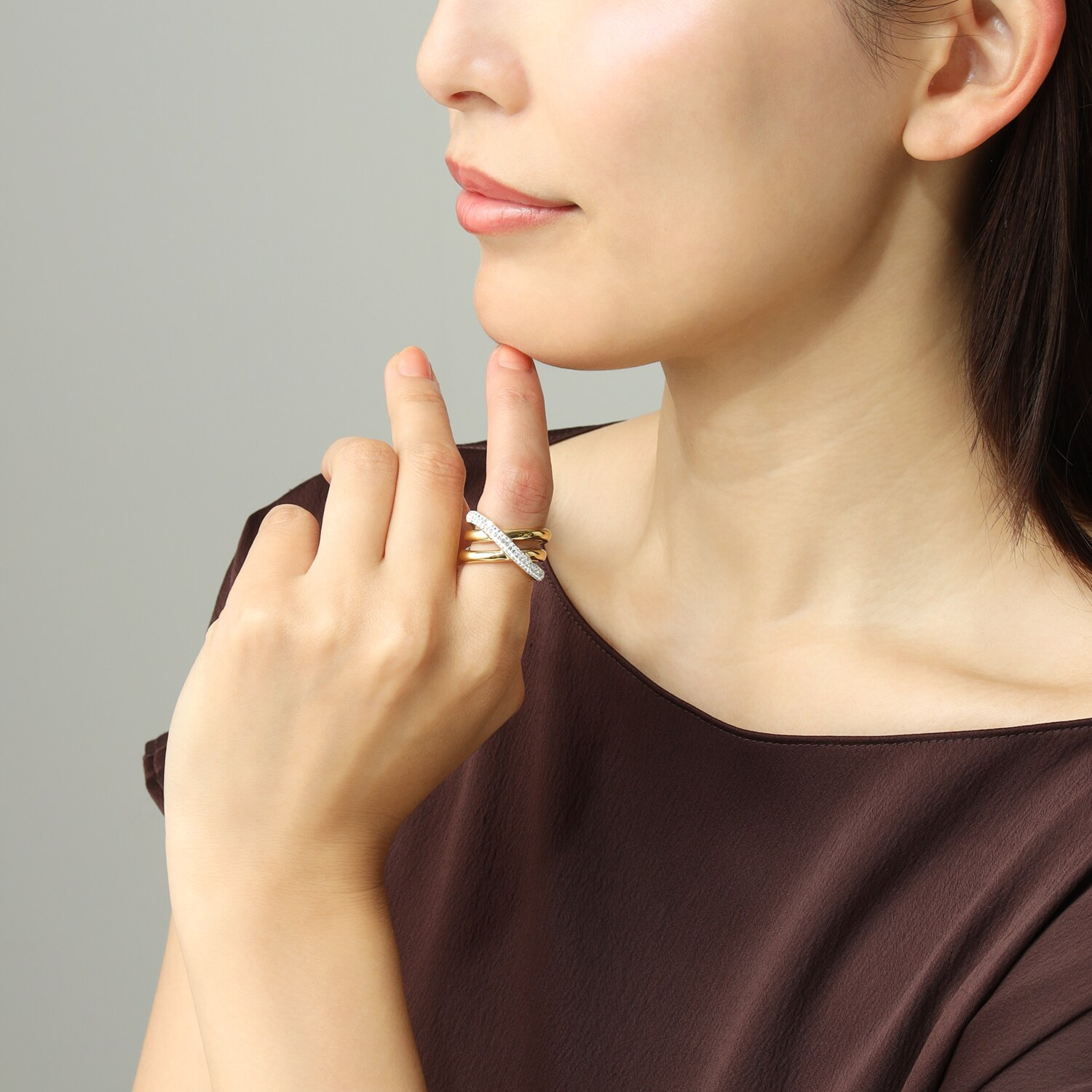 エービーステン ステンレス キラキラビジュウ クロスラインリング