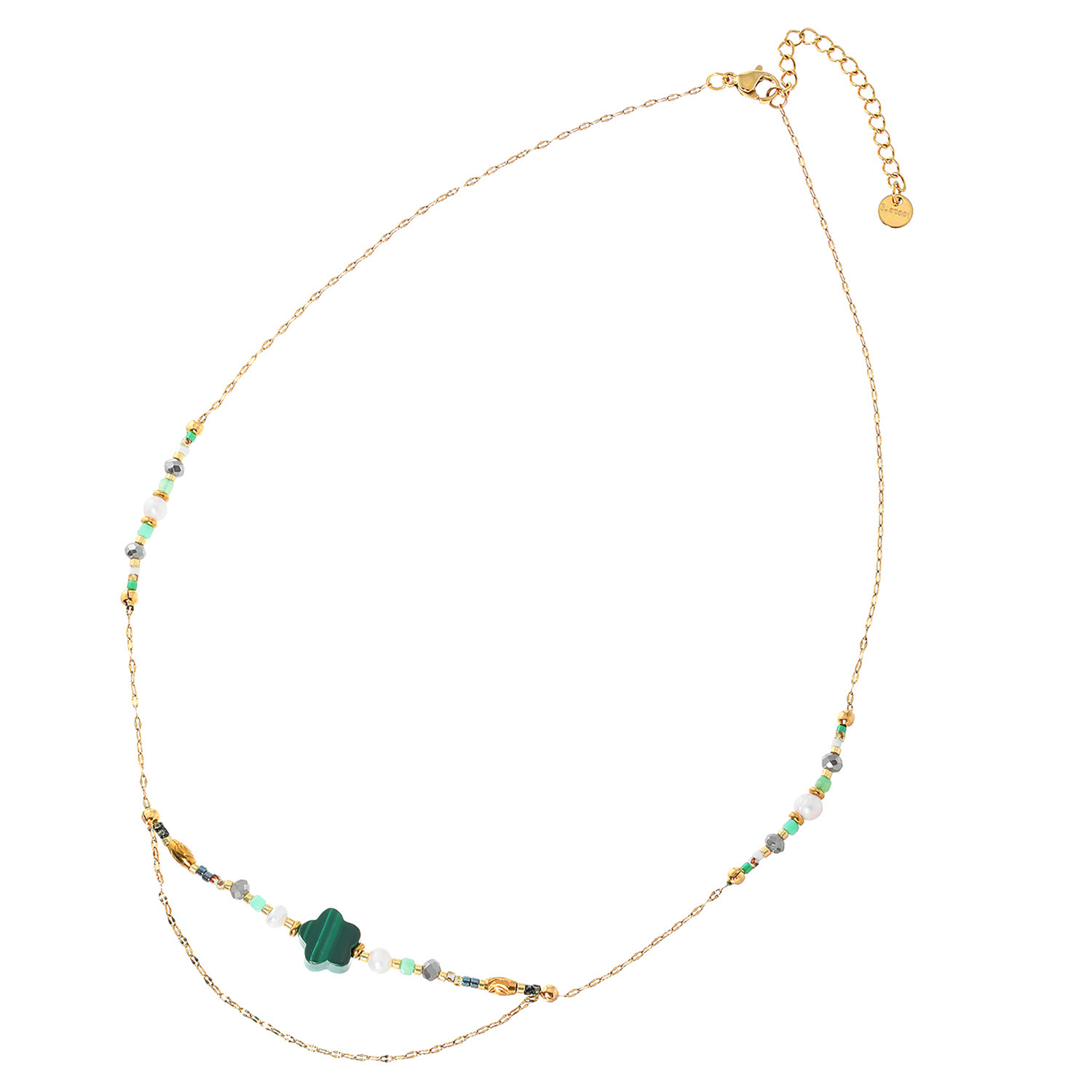 アビステ ステンレス マラカイト＆淡水パール ネックレス