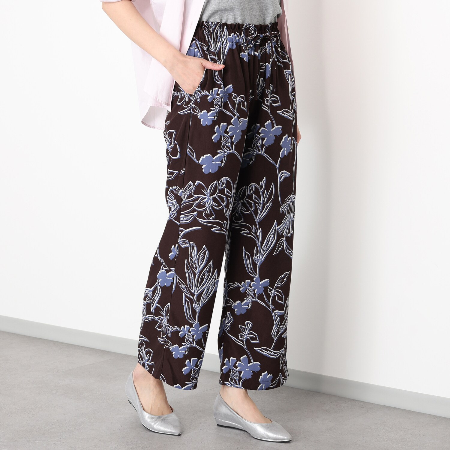 フーア ボタニカル柄 プリント イージーパンツ