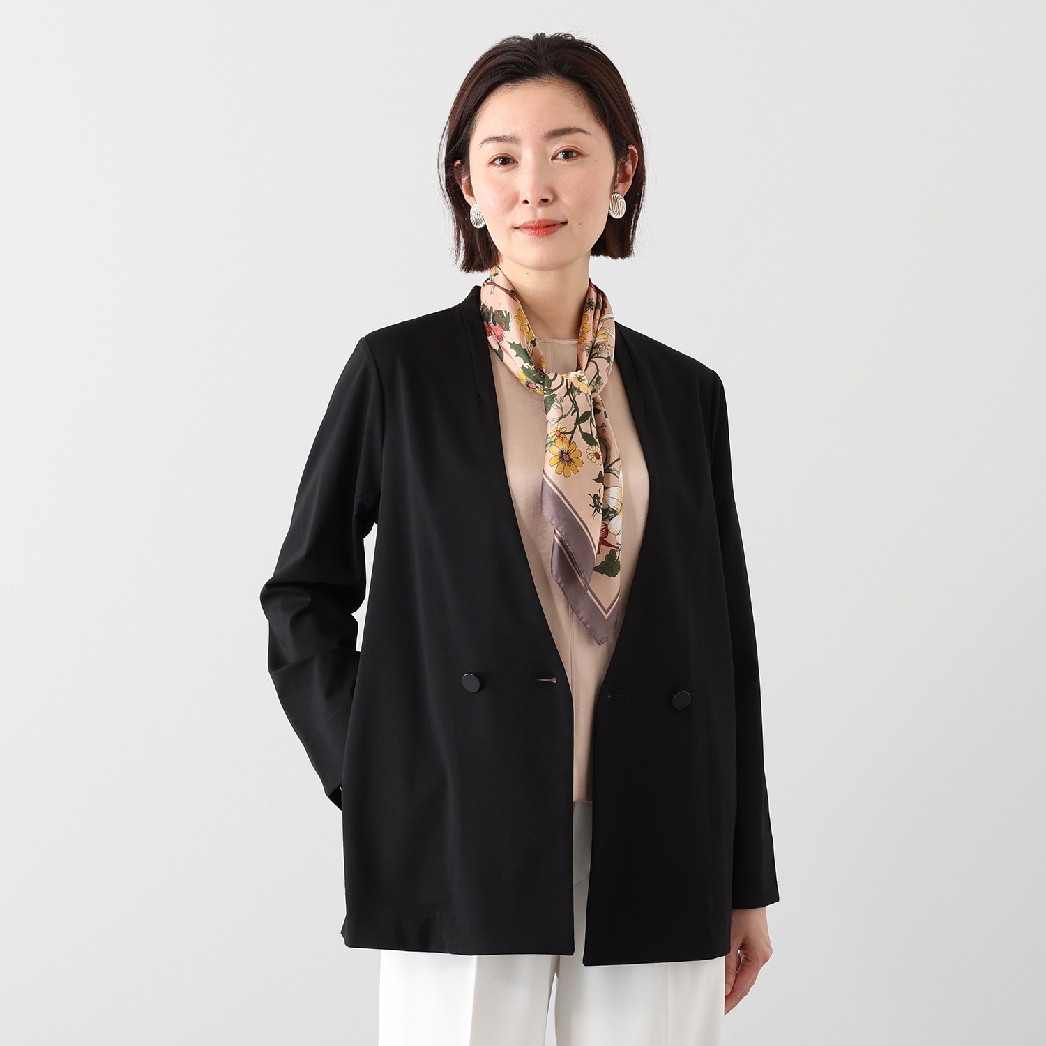 アンリック　オー　ブルー ハイゲージジャージー ノーカラー ダブルジャケット