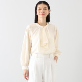 アンリック　オー　ブルー ソフトデシン 立体ボウタイデザイン セミシアーブラウス