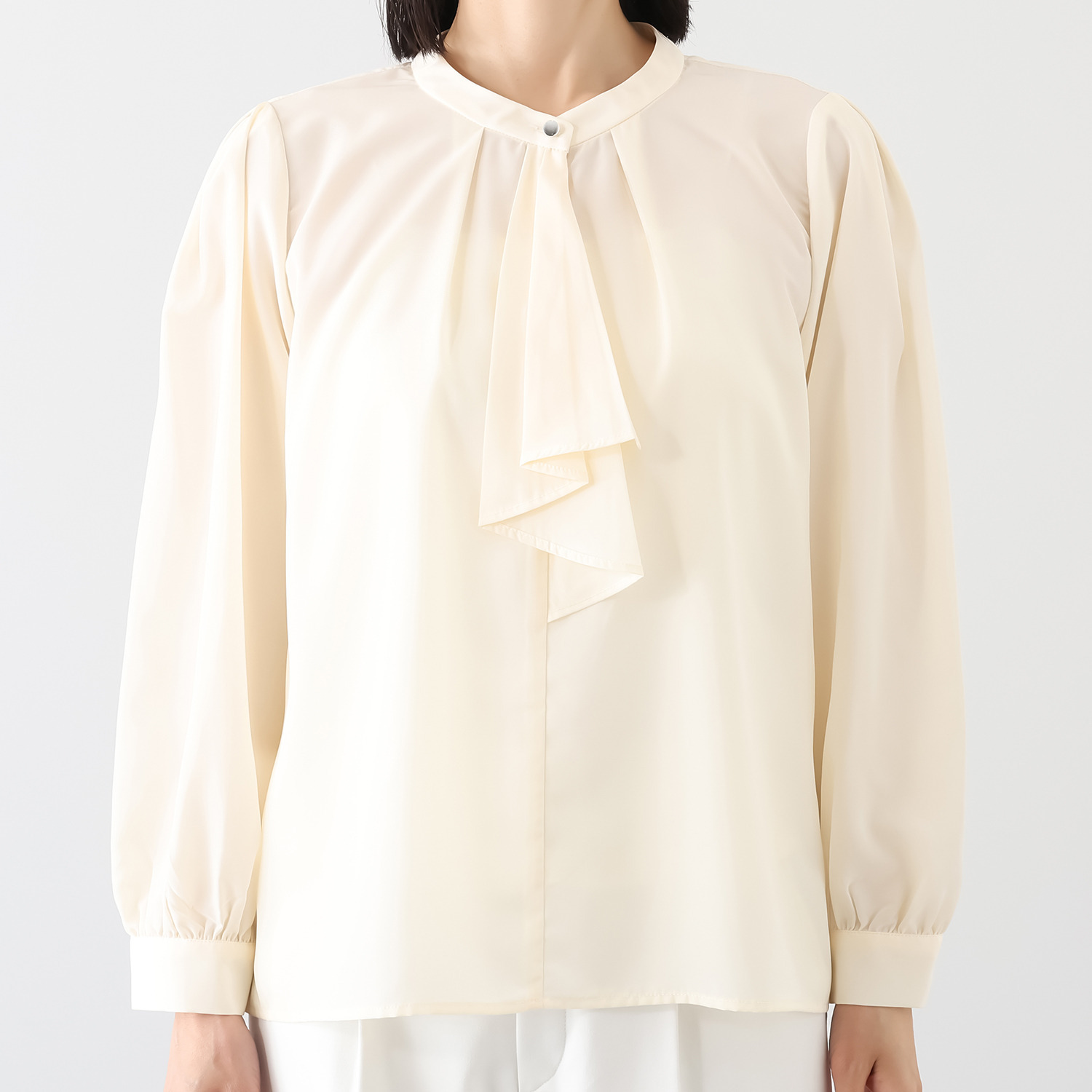 アンリック　オー　ブルー ソフトデシン 立体ボウタイデザイン セミシアーブラウス