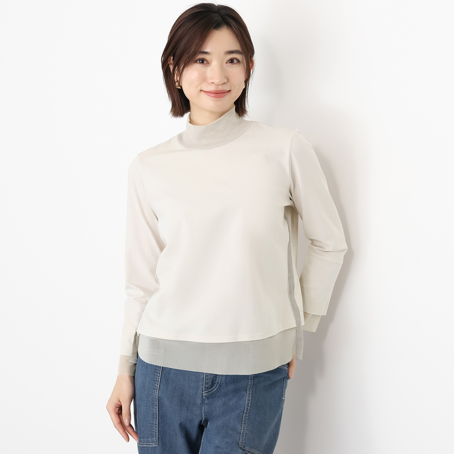 ノーボノーボ チュールレイヤー ハイネックカットソー プルオーバー