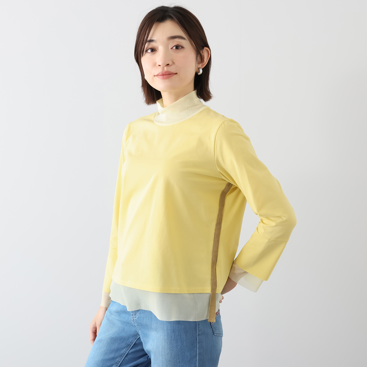 ノーボノーボ チュールレイヤー ハイネックカットソー プルオーバー