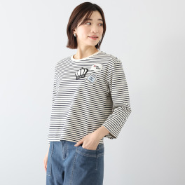 ノーボノーボ 綿１００％ エンブレム刺しゅう ボーダー カットソープルオーバー