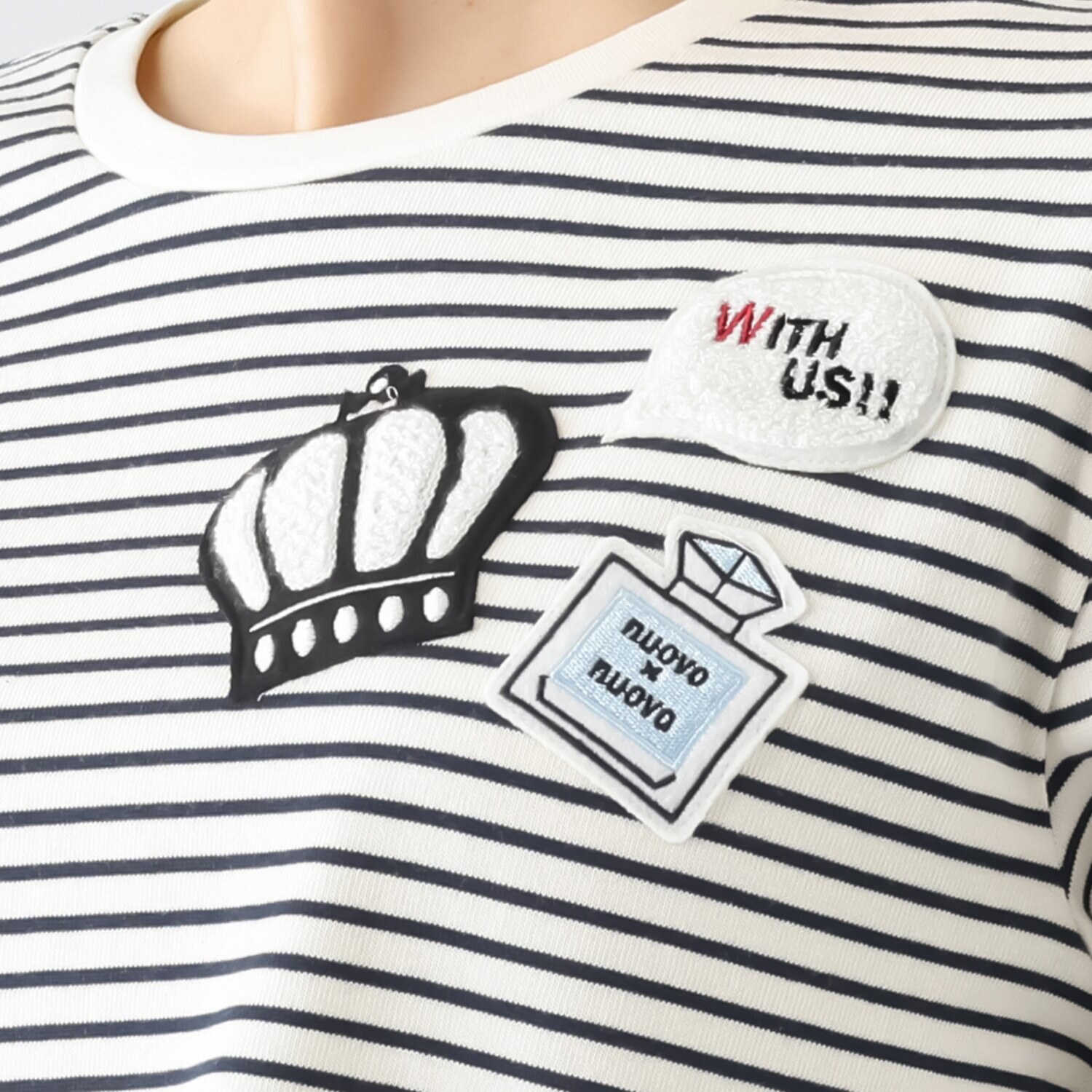 ノーボノーボ 綿１００％ エンブレム刺しゅう ボーダー カットソープルオーバー