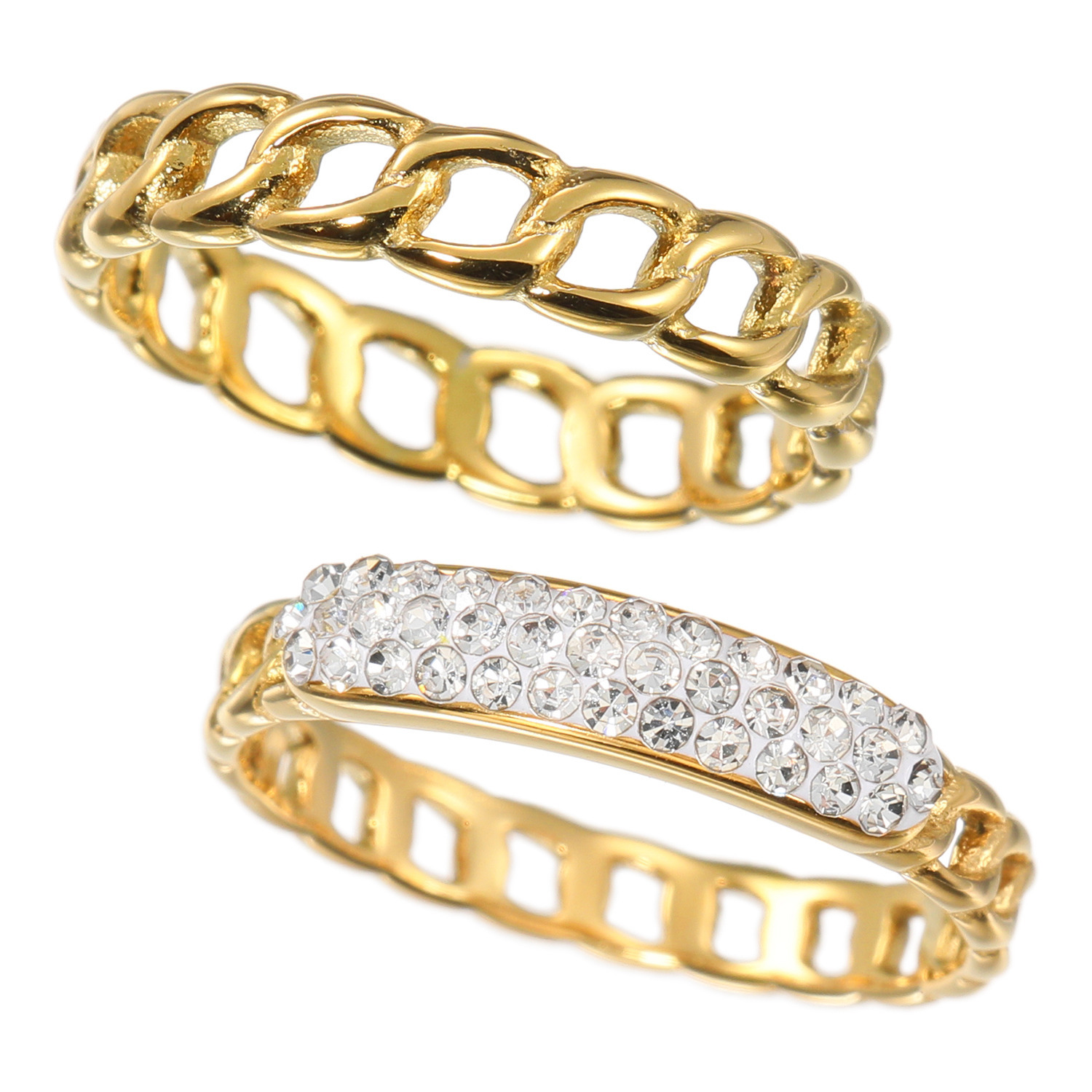 エービーステン ステンレス ビジュウ チェーンデザイン リング２本セット