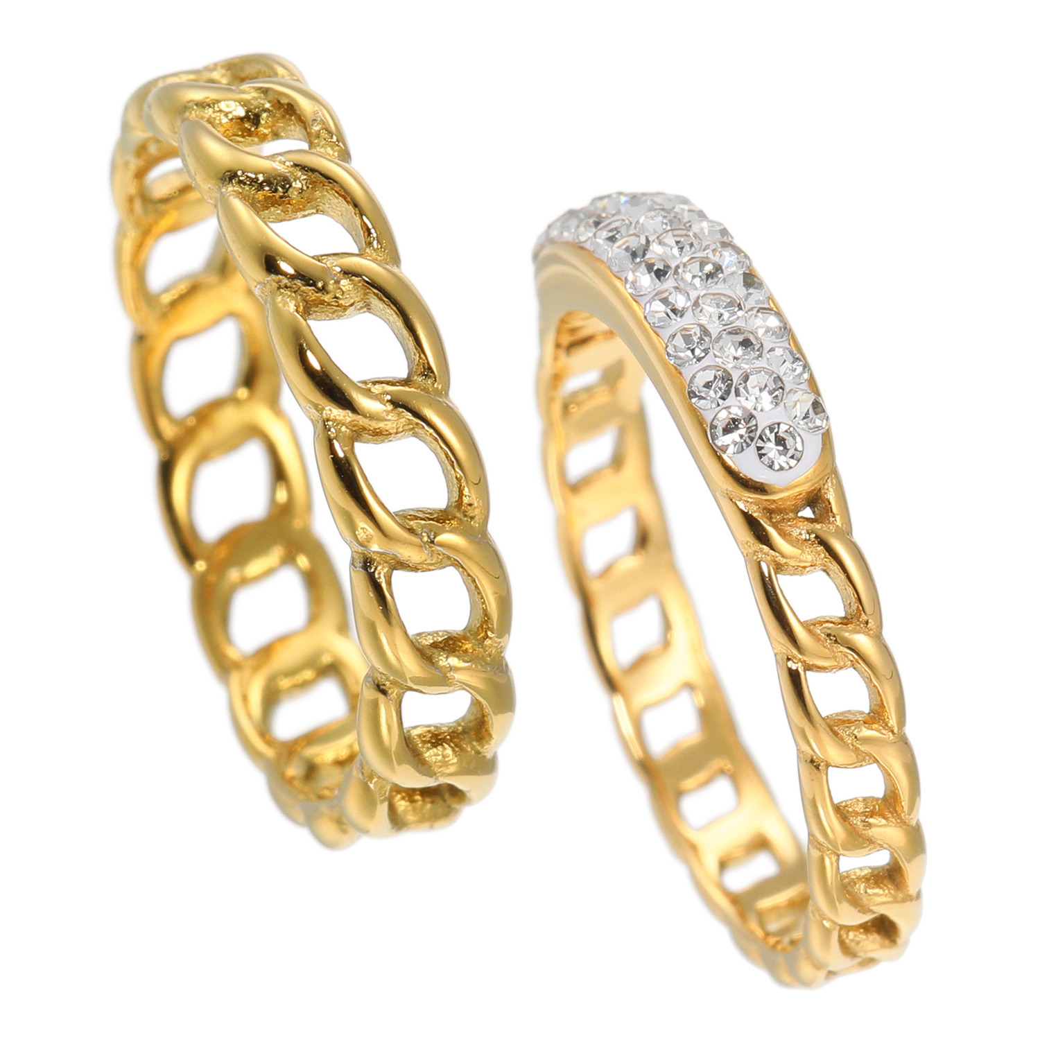 エービーステン ステンレス ビジュウ チェーンデザイン リング２本セット