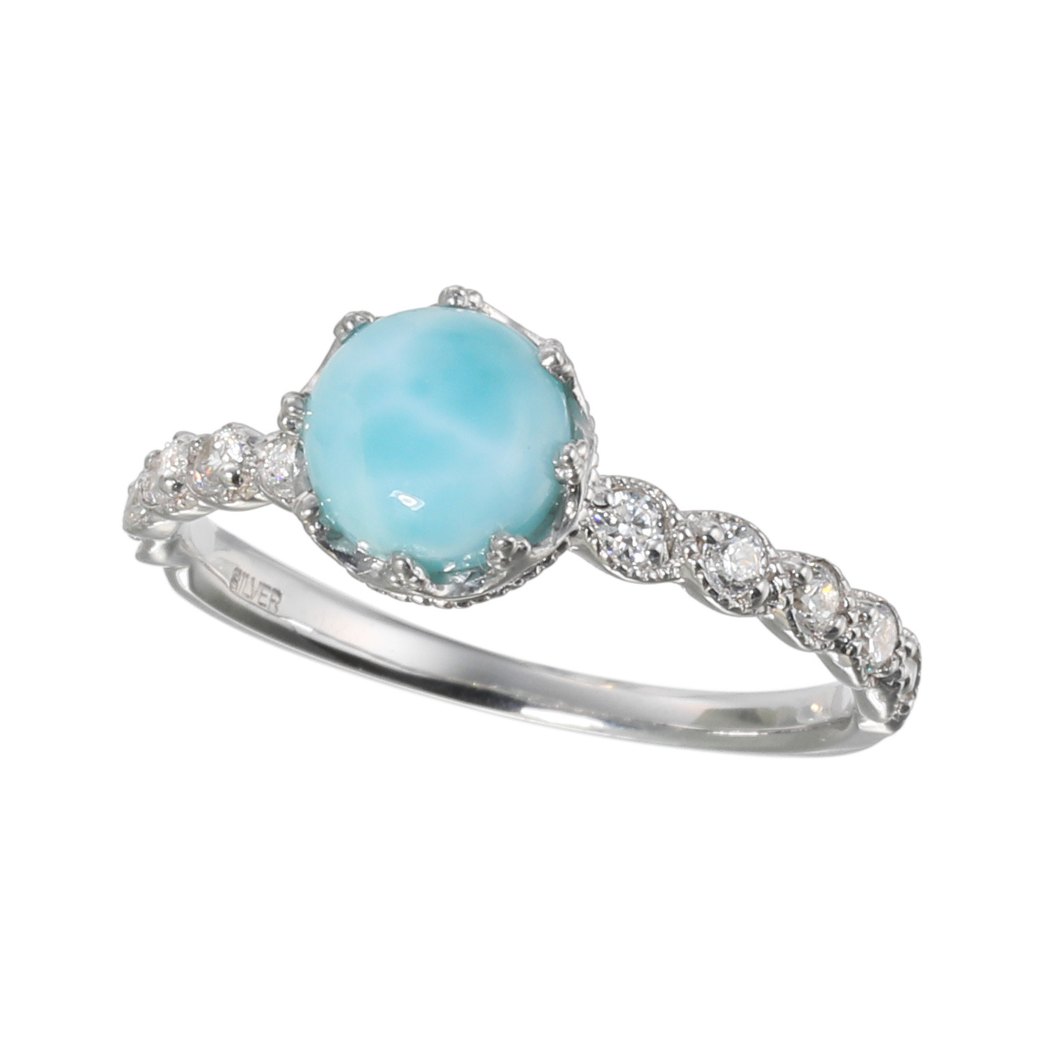 プロピアーナ シルバー ラリマール＆ＣＺ ミルククラウン ミル打ち風デザインリング