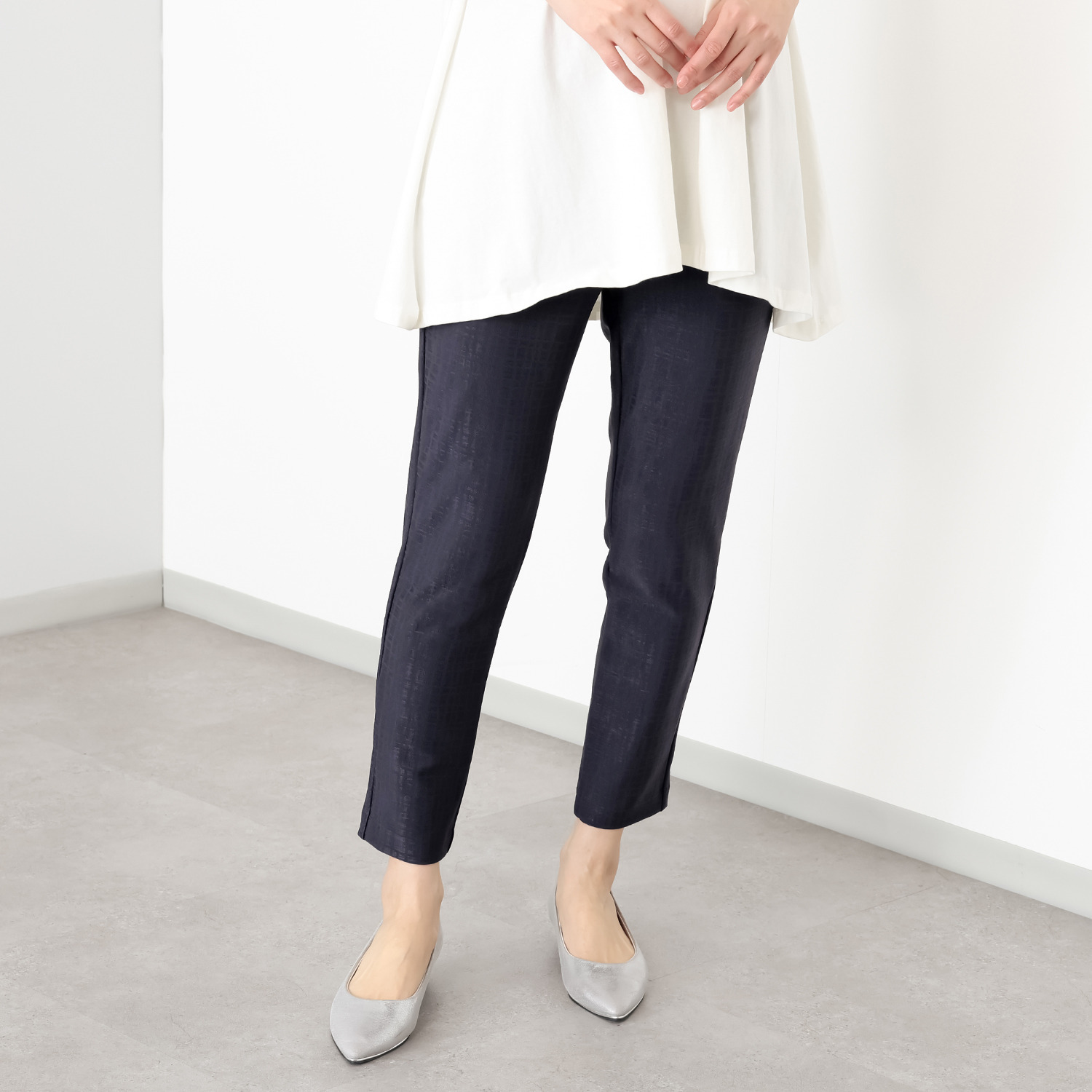 ピーツー 形格子ジャガード プレミアムシャイニー アンクルパンツ ＜股下６４ｃｍ＞