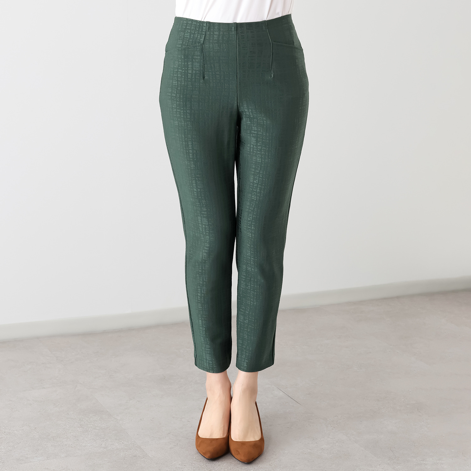 ピーツー 形格子ジャガード プレミアムシャイニー アンクルパンツ ＜股下６４ｃｍ＞