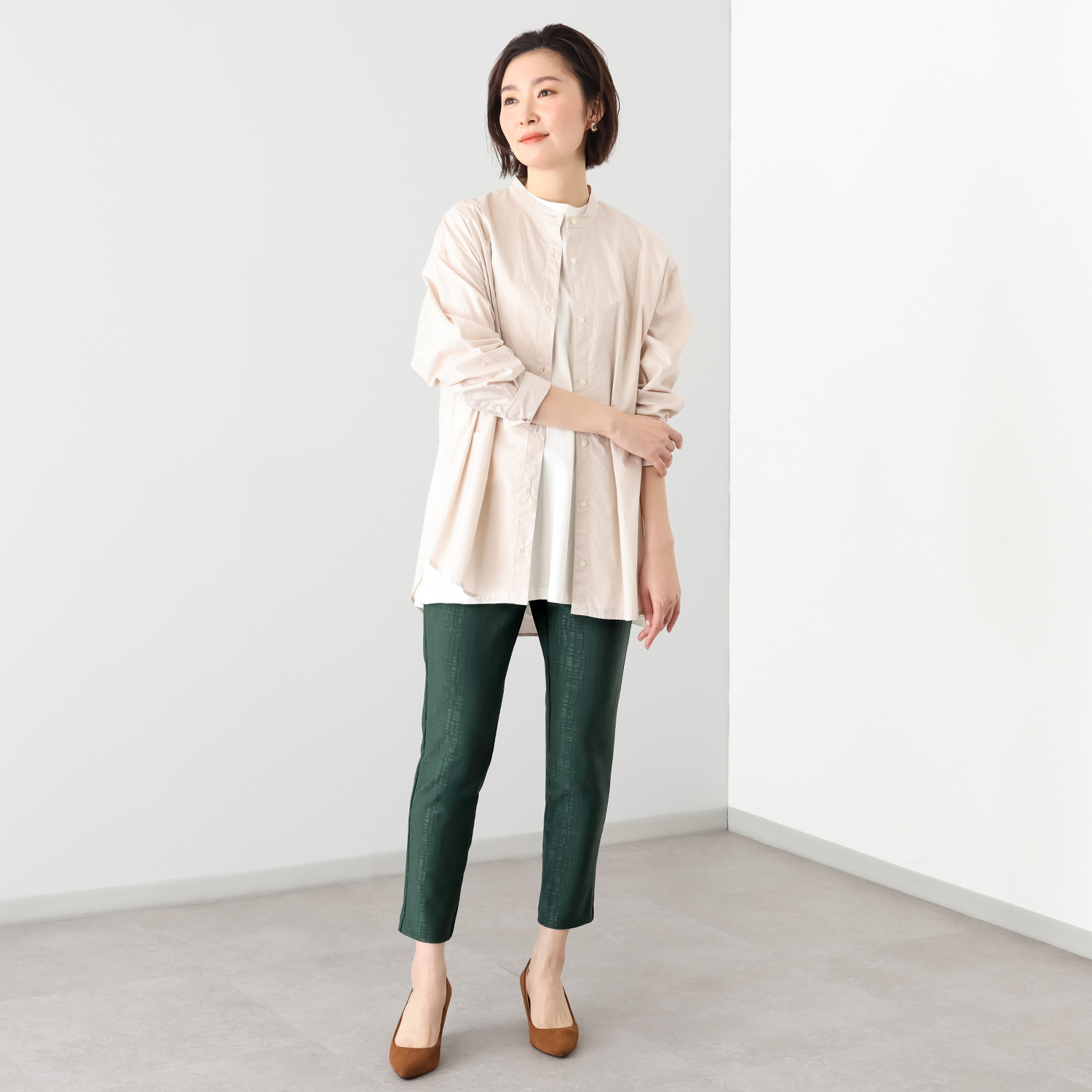 ピーツー 形格子ジャガード プレミアムシャイニー アンクルパンツ ＜股下６４ｃｍ＞