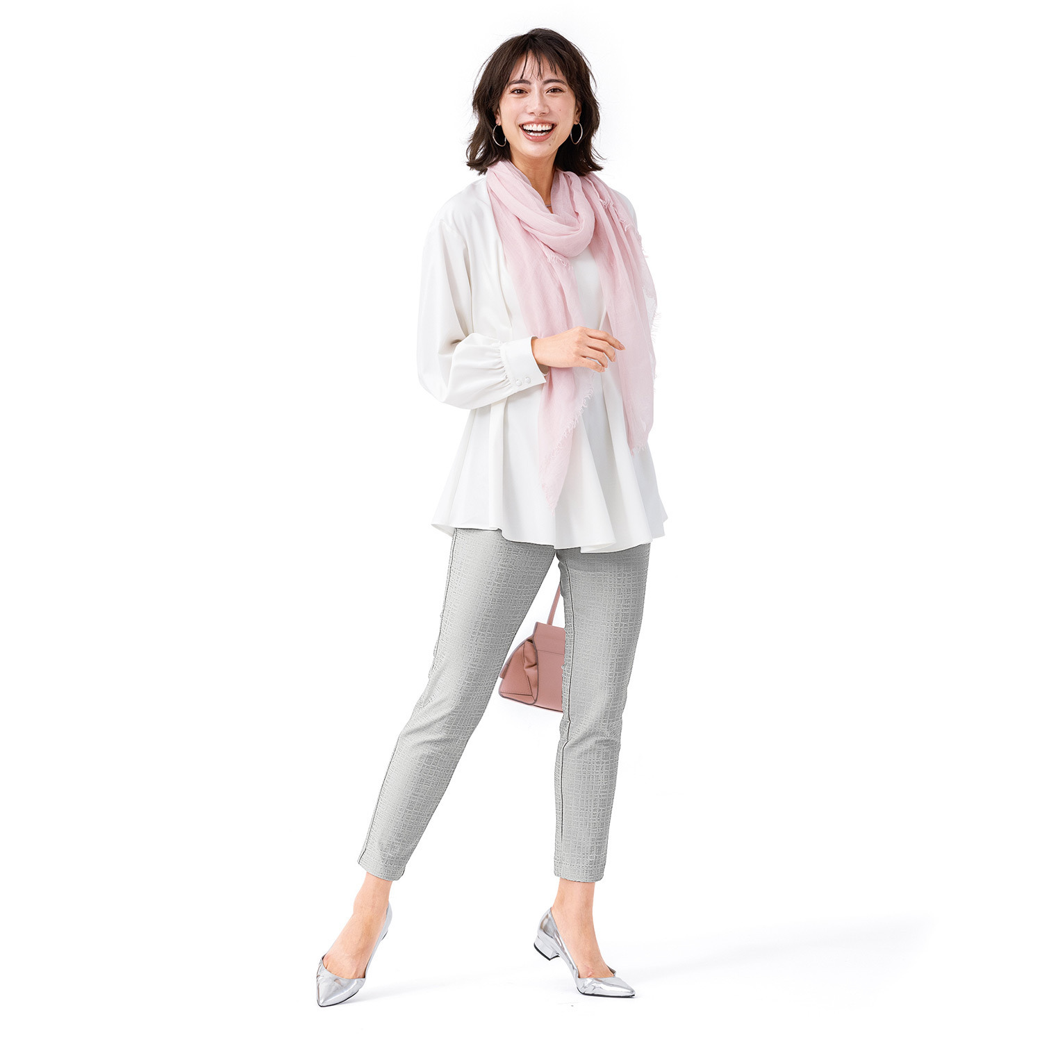 ピーツー 形格子ジャガード プレミアムシャイニー アンクルパンツ ＜股下６４ｃｍ＞