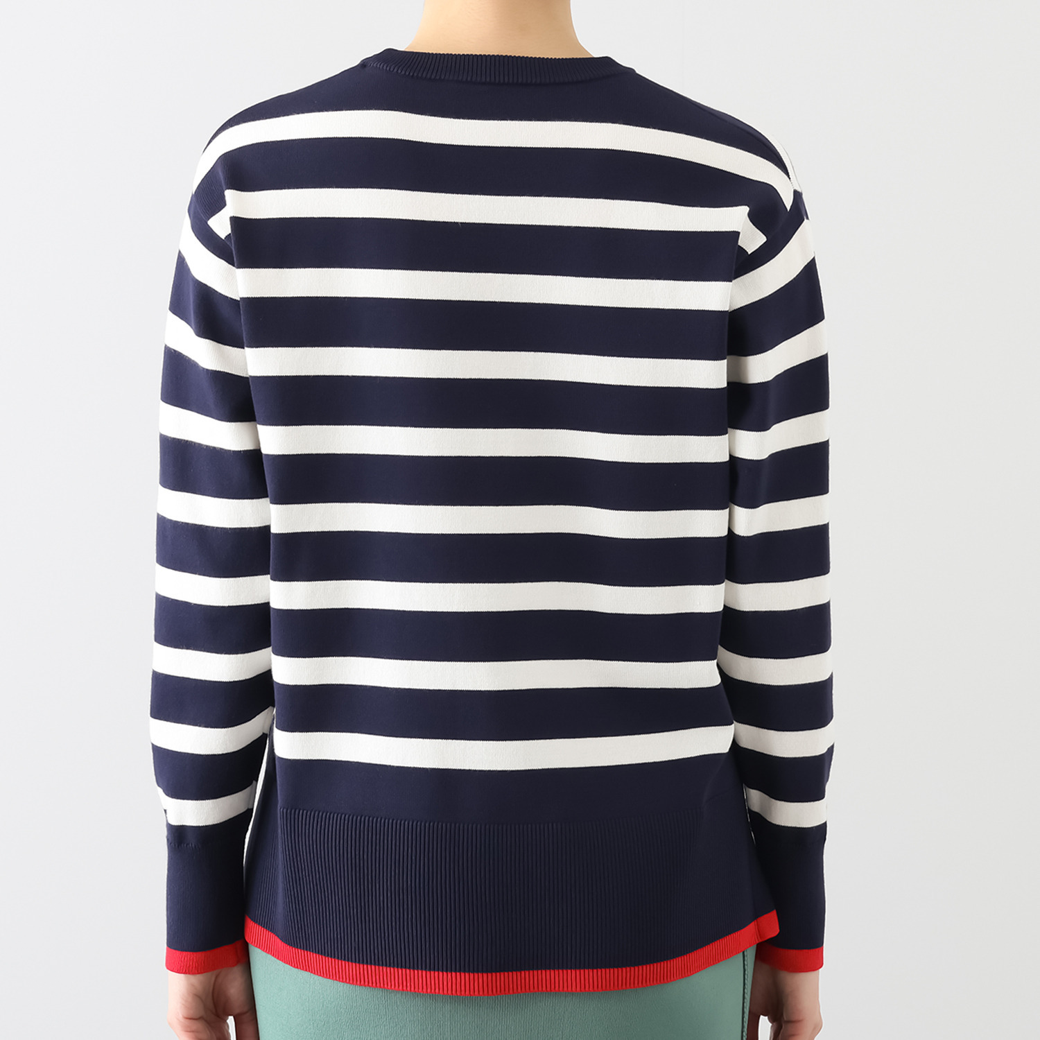 ゼラールスポーツ きれいめ編地仕立て 配色ラインアクセント ボーダーニットチュニック