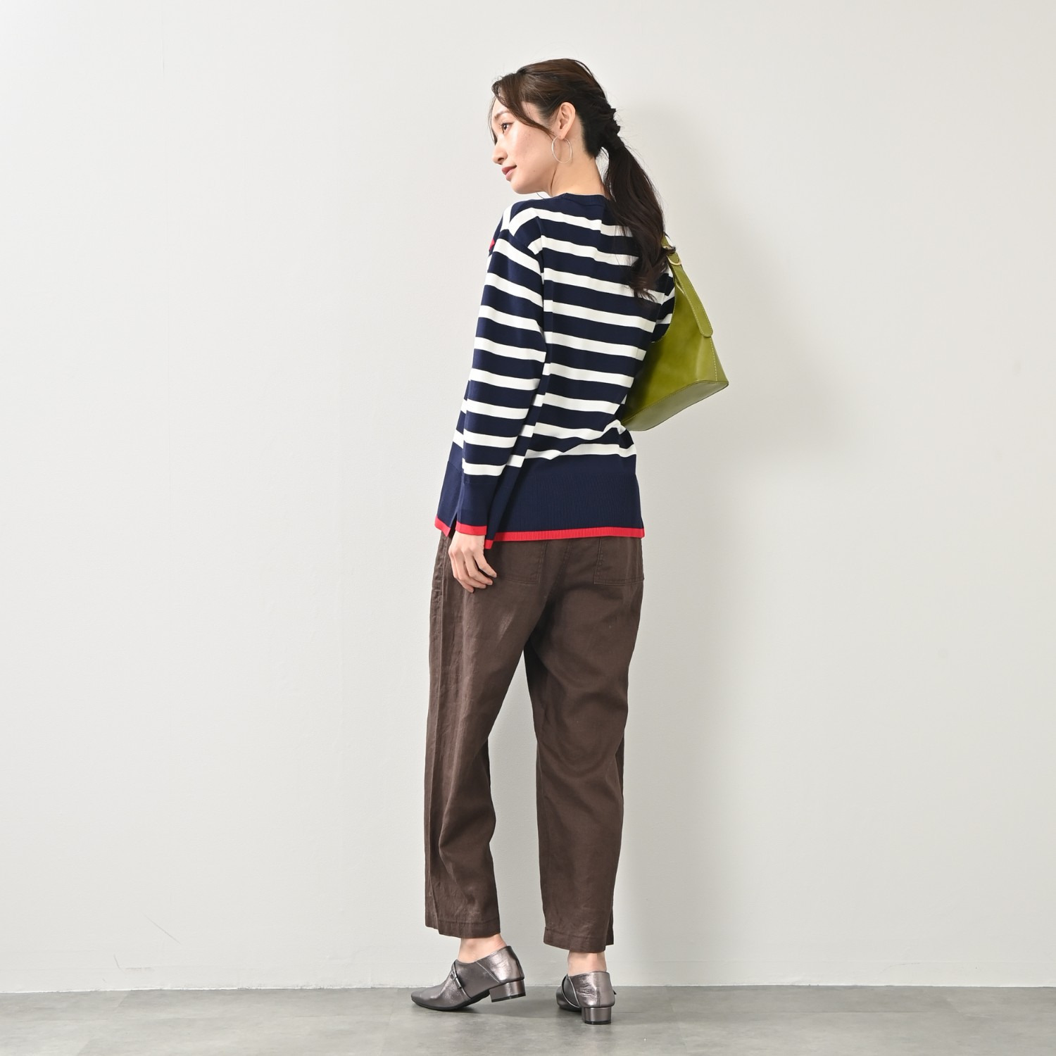 ゼラールスポーツ きれいめ編地仕立て 配色ラインアクセント ボーダーニットチュニック