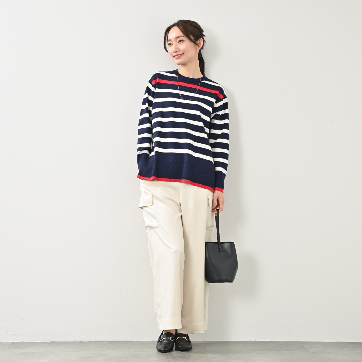 ゼラールスポーツ きれいめ編地仕立て 配色ラインアクセント ボーダーニットチュニック