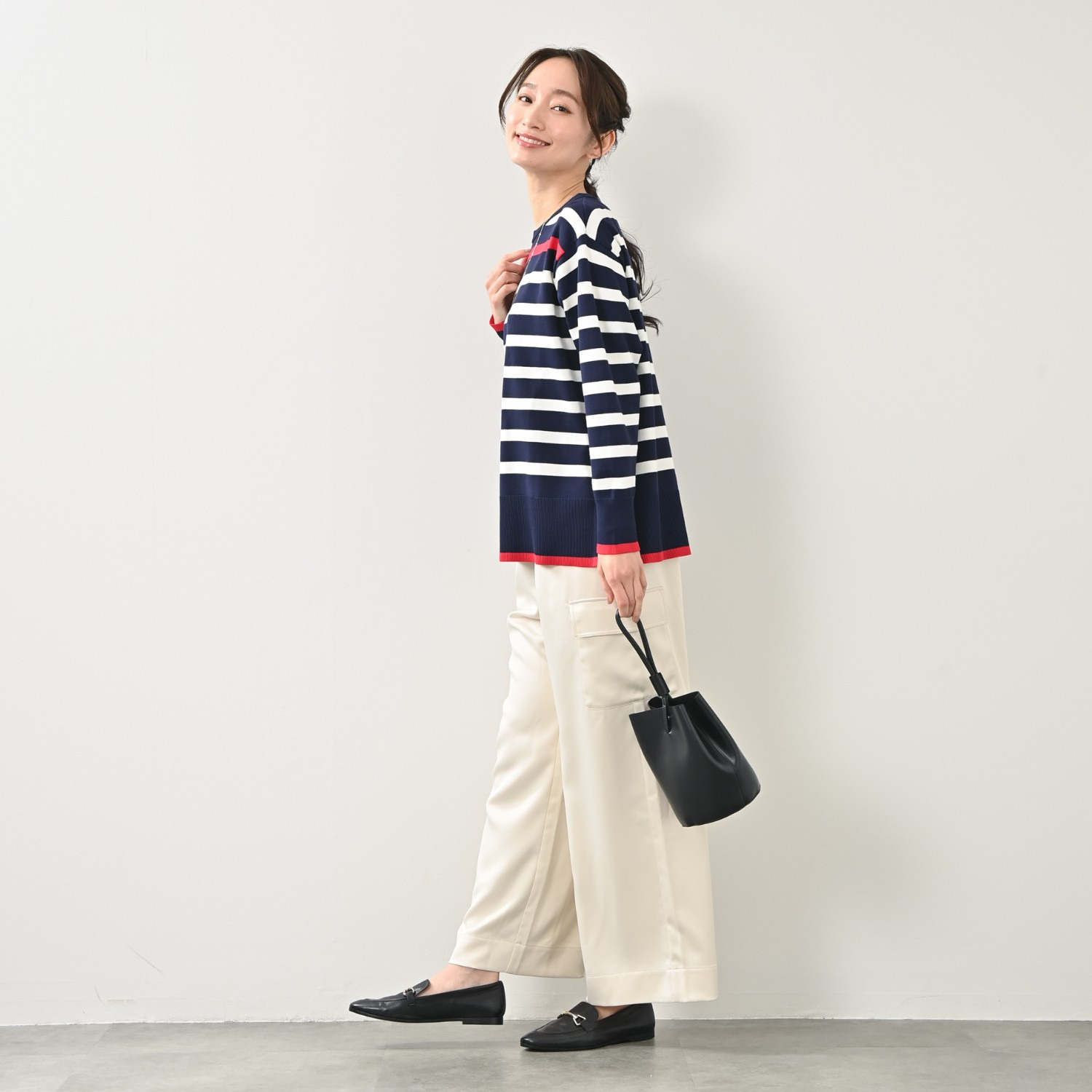 ゼラールスポーツ きれいめ編地仕立て 配色ラインアクセント ボーダーニットチュニック