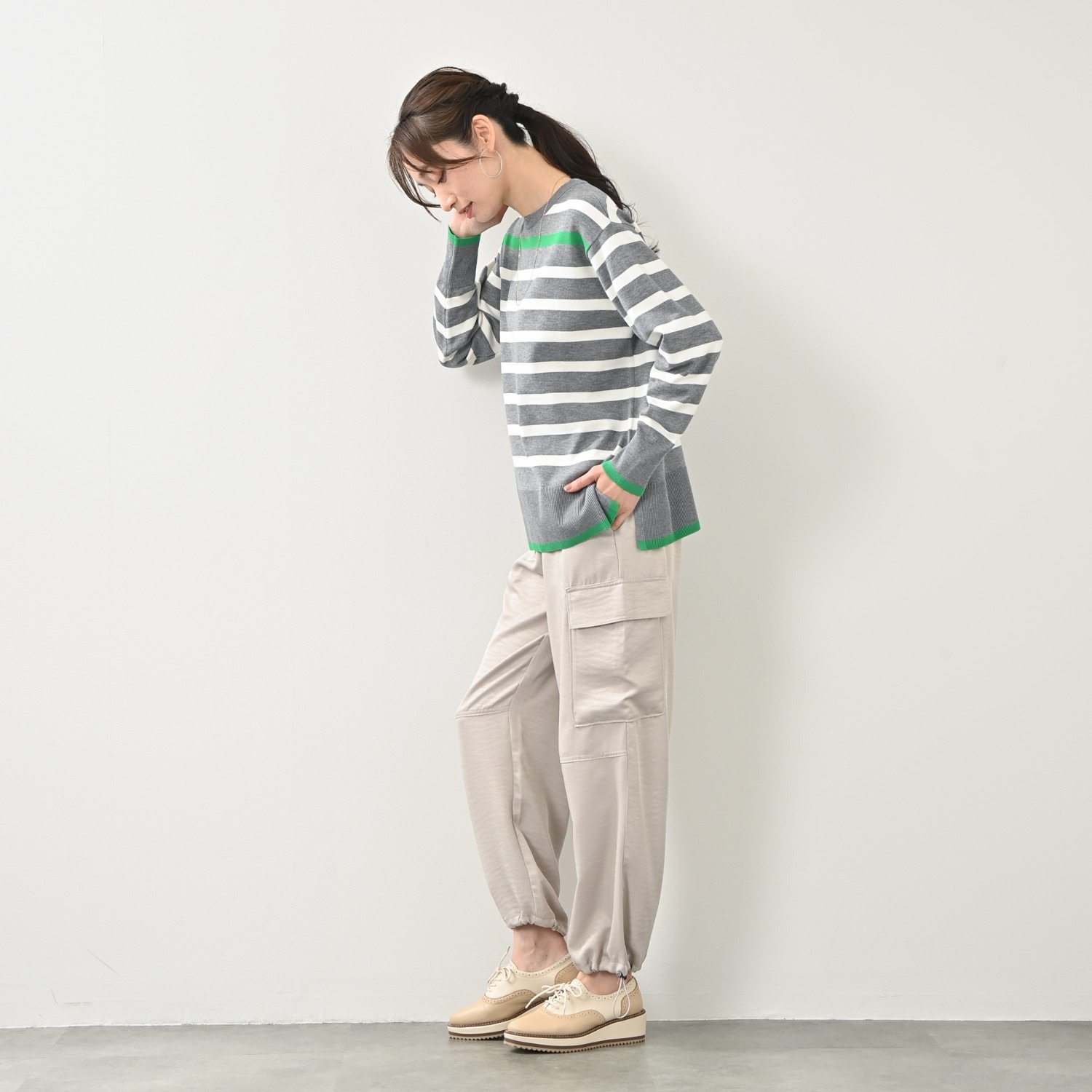 ゼラールスポーツ きれいめ編地仕立て 配色ラインアクセント ボーダーニットチュニック