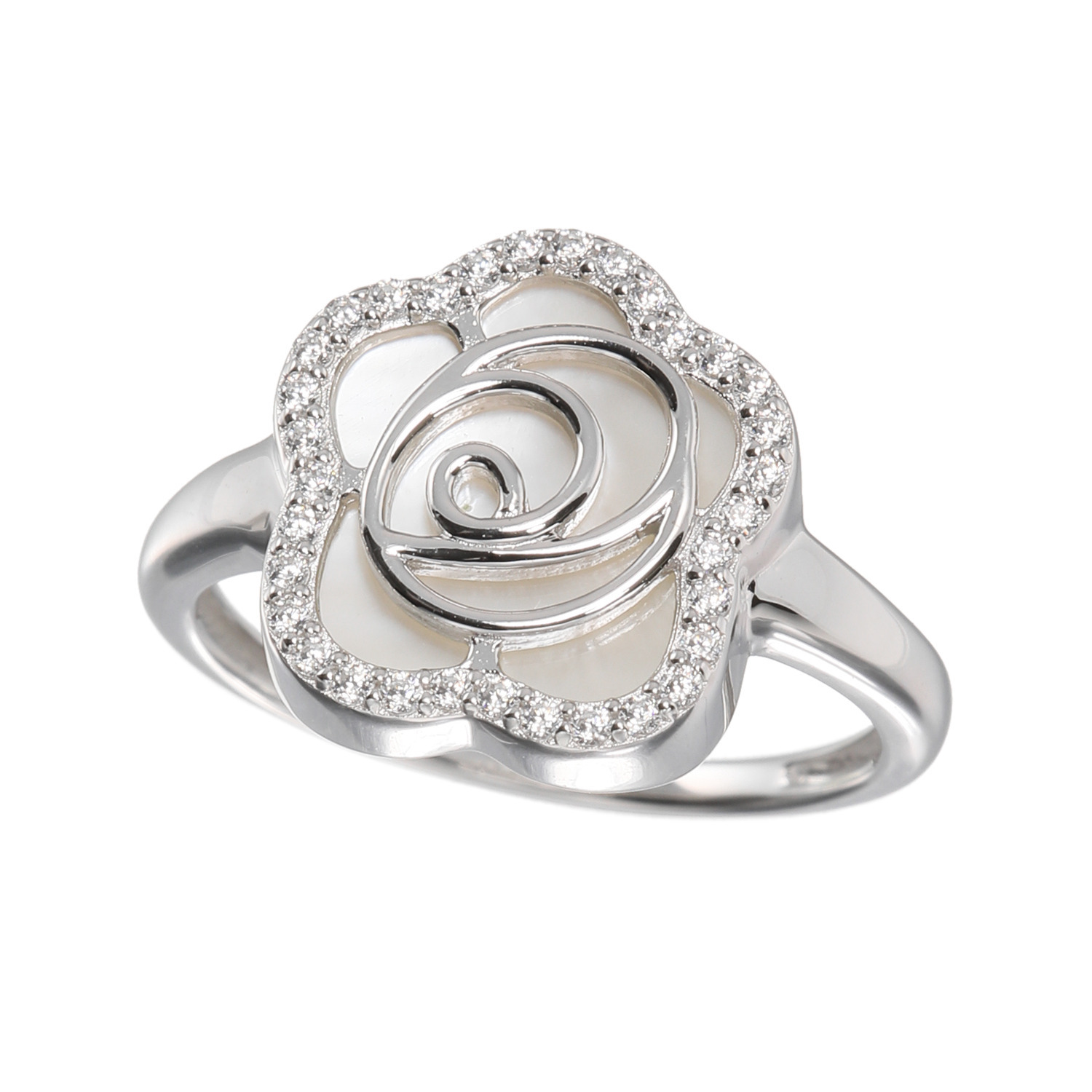 ルチェルーナ シルバー マザーオブパール＆ＣＺ アクアティックフラワー デザインリング