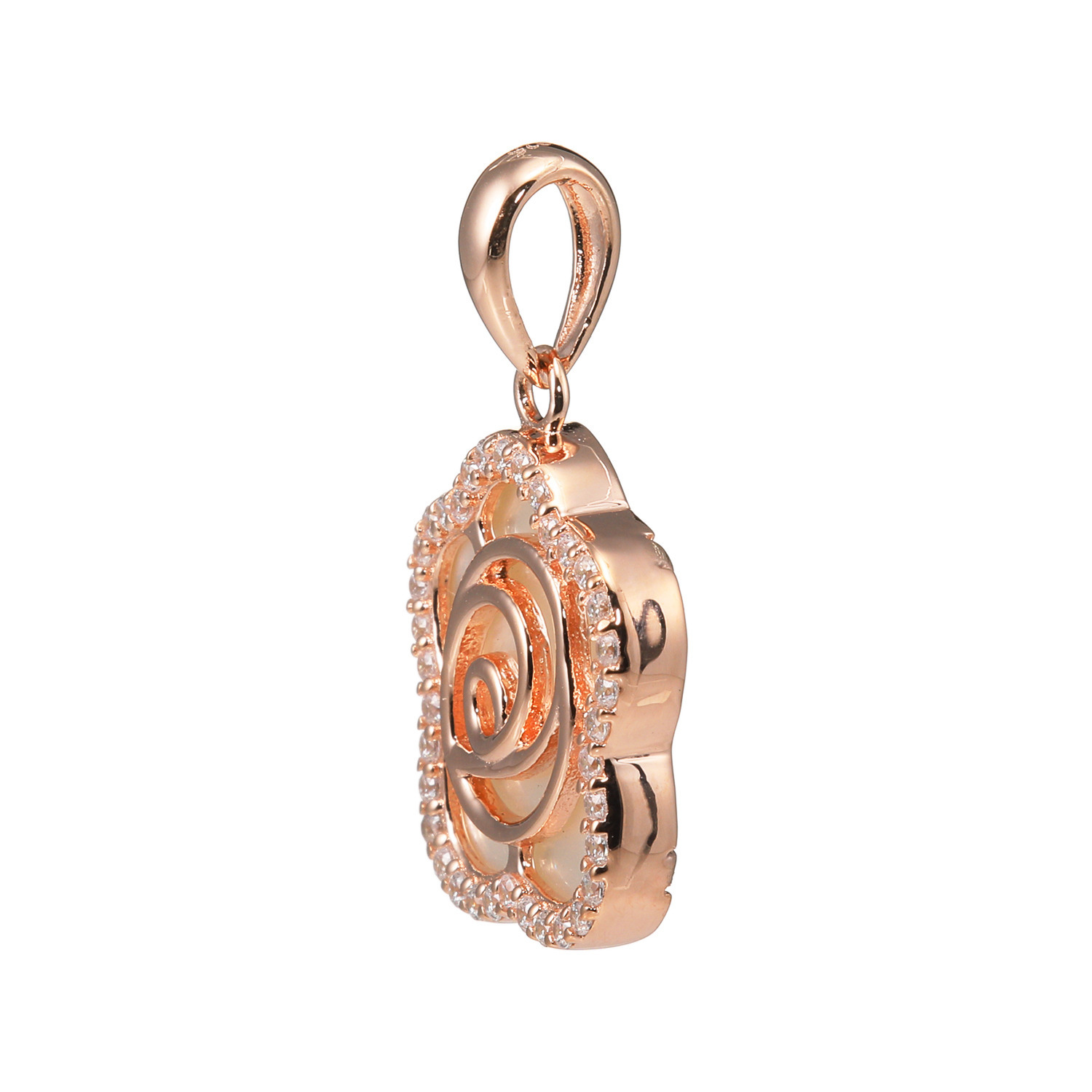 ルチェルーナ シルバー マザーオブパール＆ＣＺ アクアティックフラワー デザインペンダントトップ