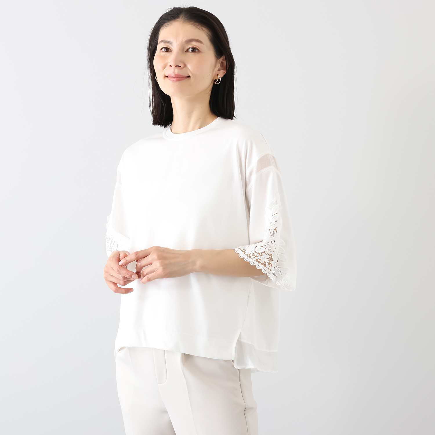 スタイル・ラヴィー 袖レースアクセント カットソープルオーバー