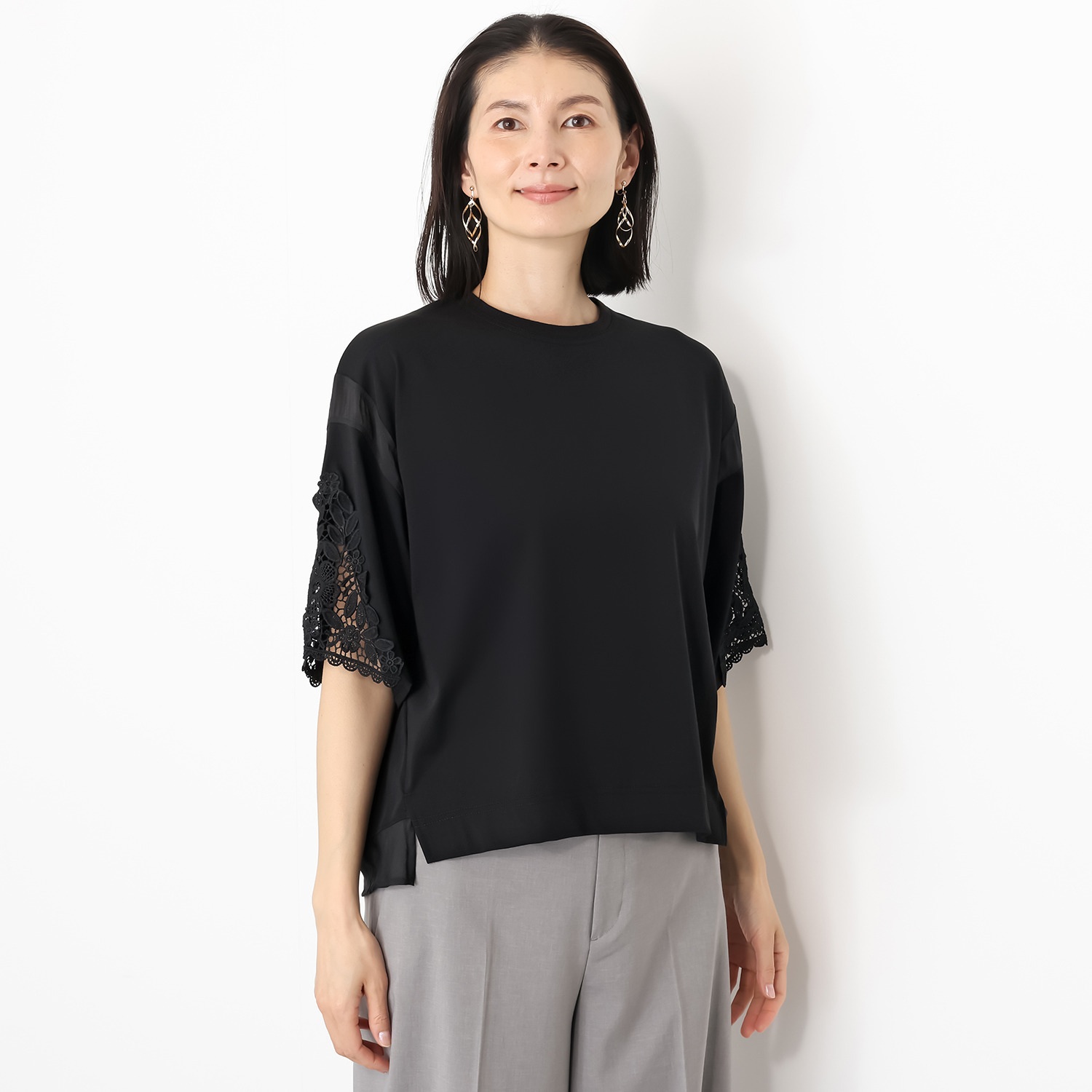 スタイル・ラヴィー 袖レースアクセント カットソープルオーバー