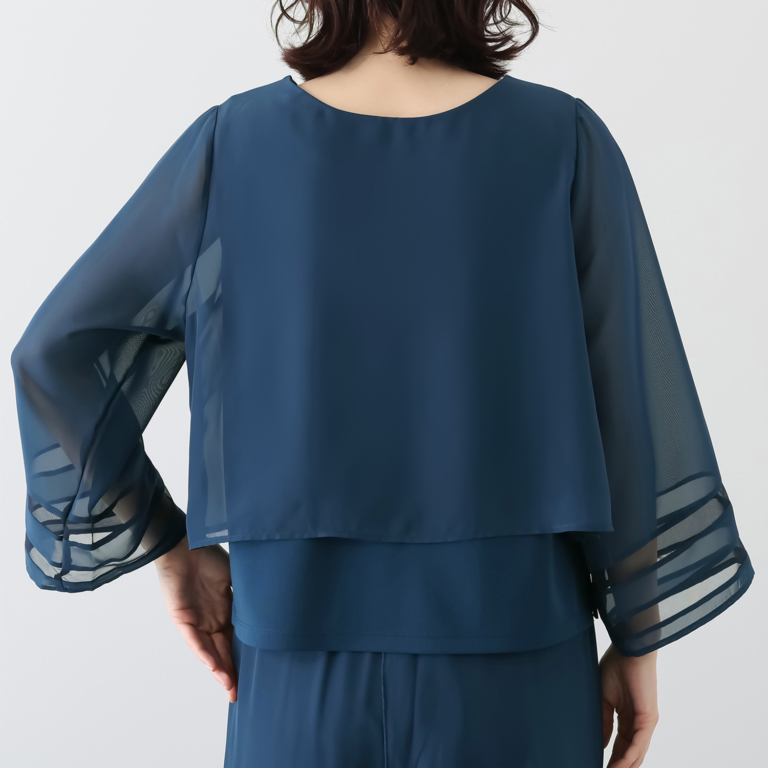 マイジュジュ 一枚で決まる！ インナー強撚ポンチ シフォンレイヤード風 プルオーバーブラウス